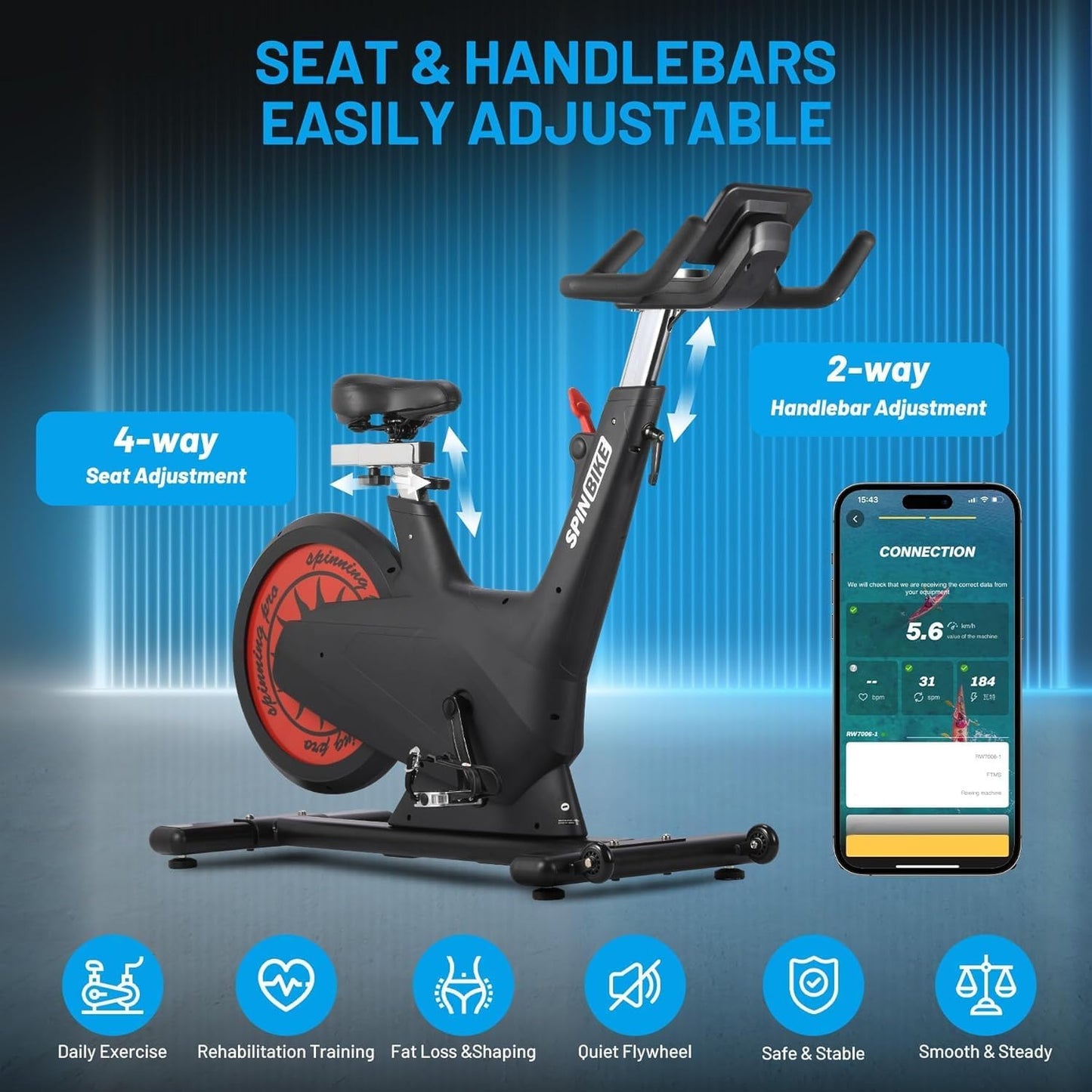 Exercise Bike, Magnetic Stationary Bike with 32 Level Adjustable Magentic Resistance & Emergency Brake, 5 in 1 Self-Powered Bike, 350 Lbs Magnetic Exercise Bike, Adjustable Handlebar & Seat, Visualizing Motion Data