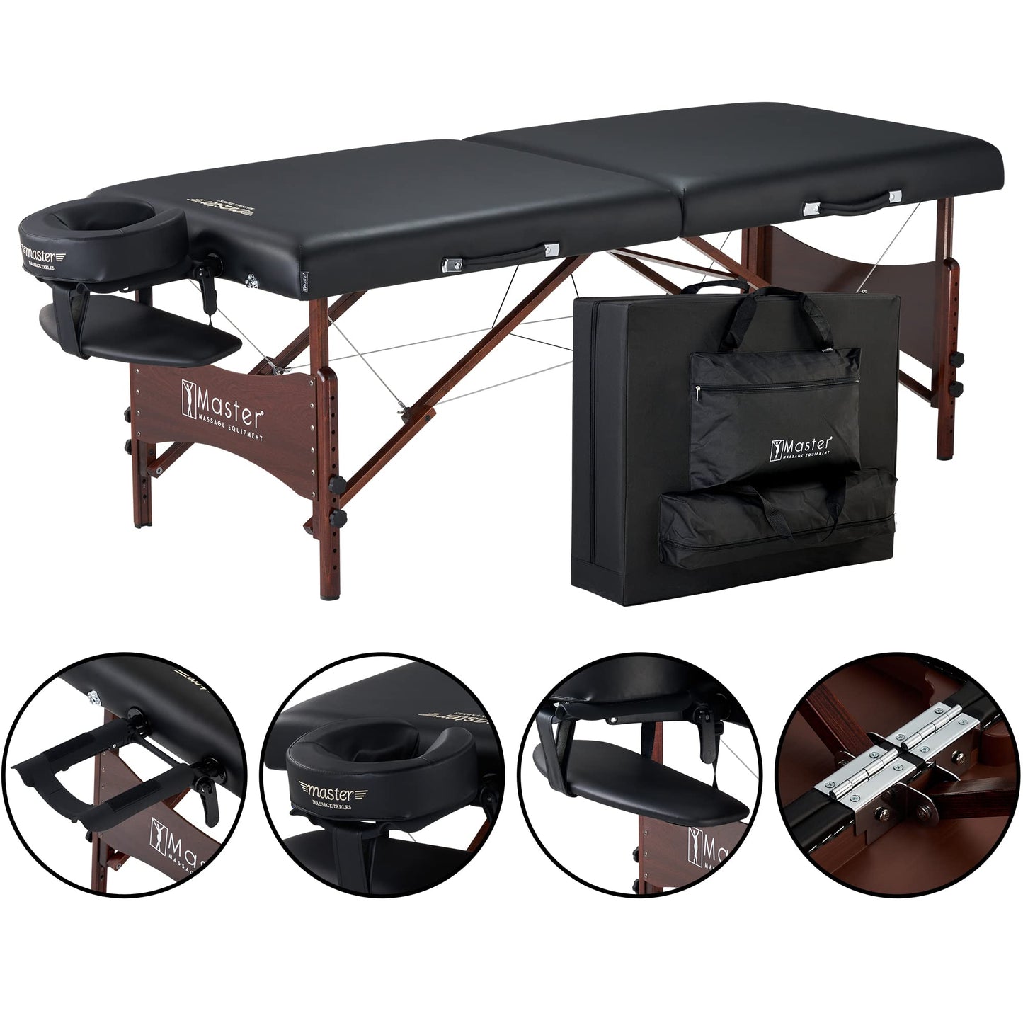 Master Massage 30" Newport Massage Table Beauty Bed Package with Extra MusicMaster Universal/Cresenct Sound Face Cradle Cushion- Black
