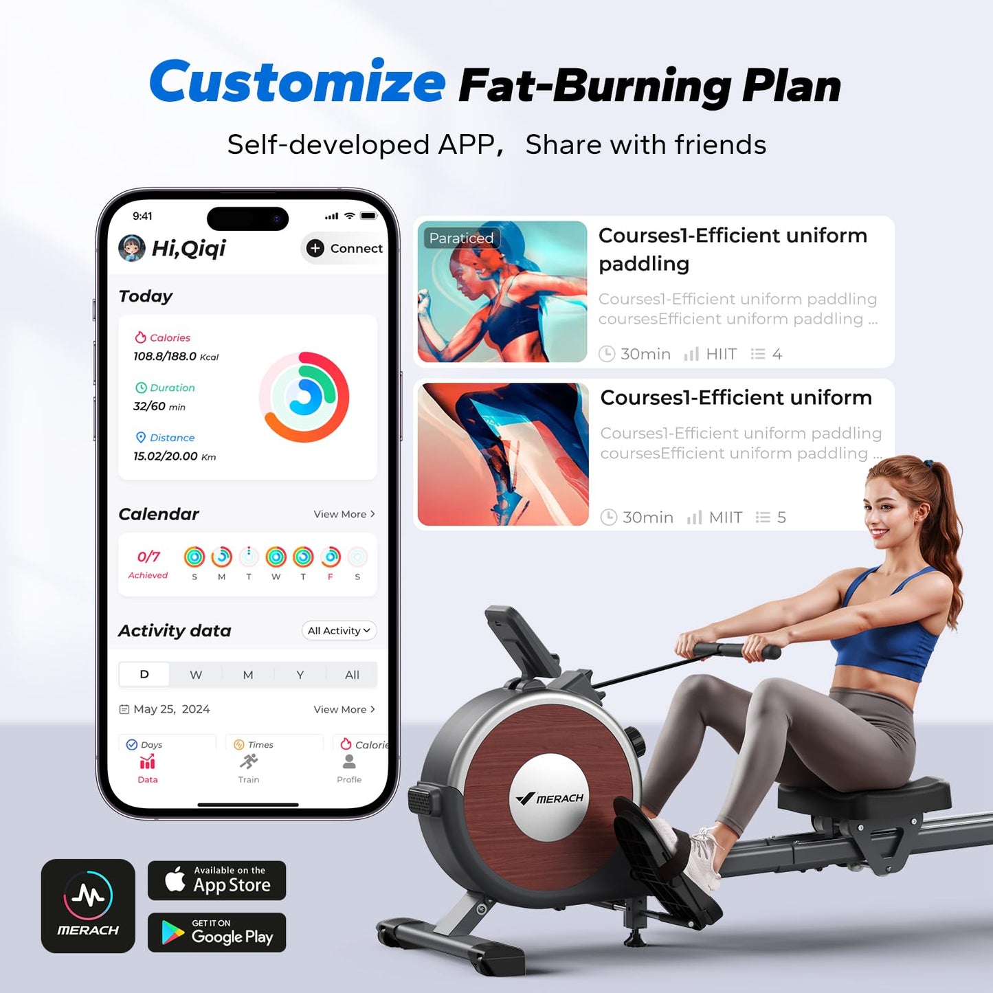 Merach Rowing Machine, Magnetic Rower Machine for Home, 16 Levels of Quiet Resistance, Dual Slide Rail with Max 350lb Weight Capacity, App Compatible with LCD Monitor, Q1S