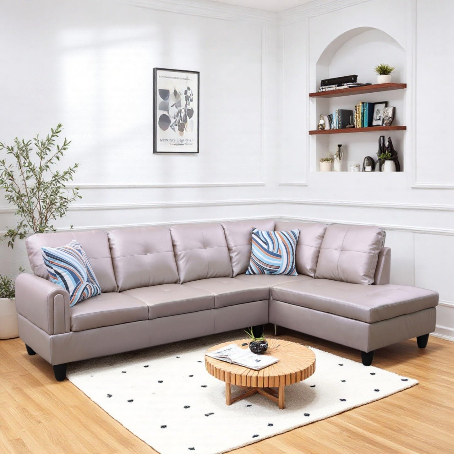 NicBex Leather Couches for Living Room, 2-Piece 97" L-Shaped Sectional Couch with Movable Chaise, Modern Sofa Living Room Set for Apartment, Office & Bedroom, Latte