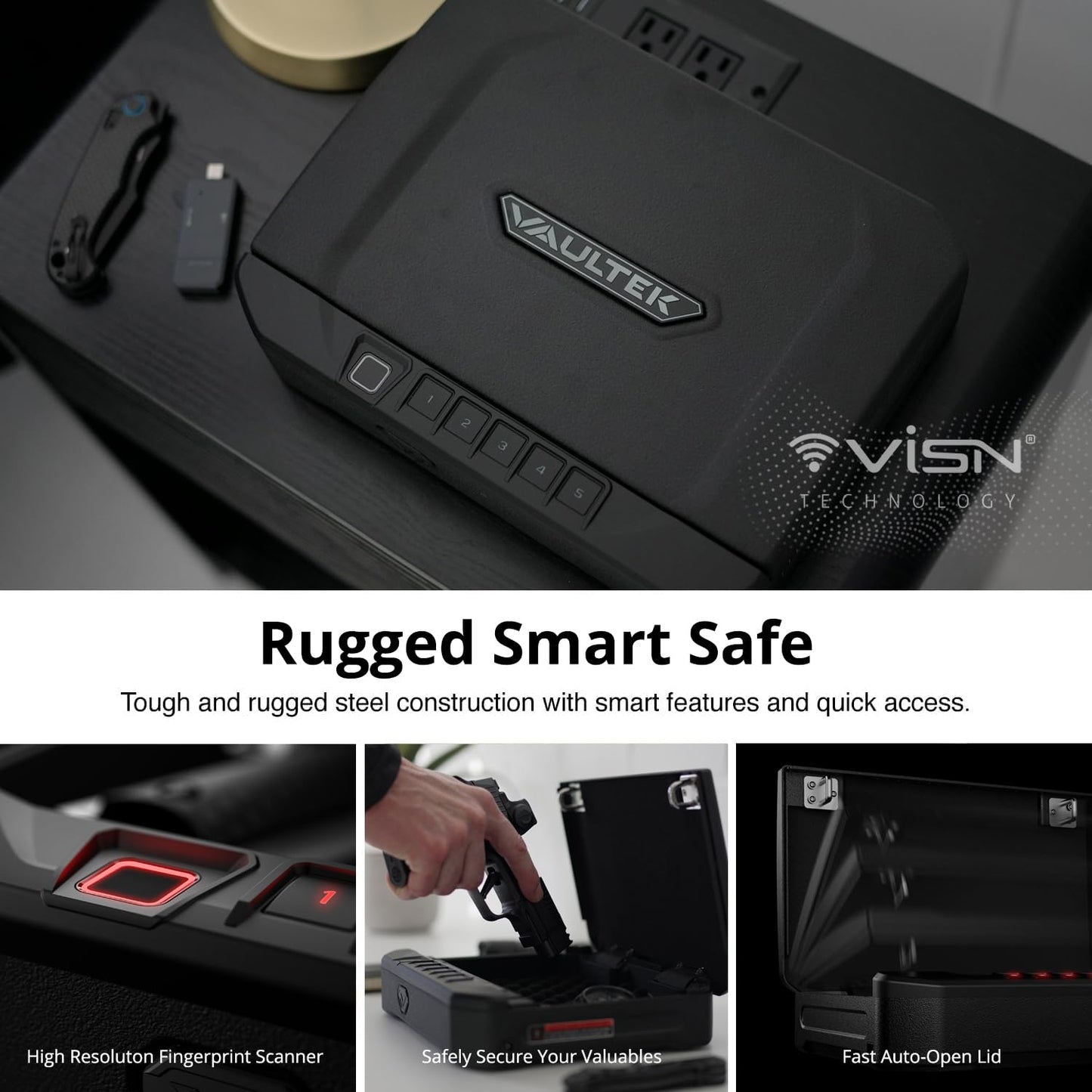 VAULTEK 20 Series Compact Quick Access Biometric Safe, Rugged Construction, Auto-Open, & Anti-Theft Protection (ViSN™ (WiFi + Biometric)