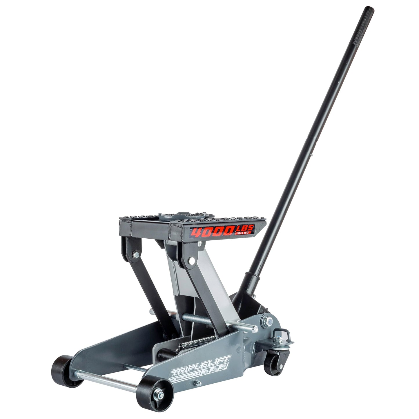 Powerbuilt 2 Ton Triple Lift Floor Jack, Works on Cars, Trucks, Motorcycles, ATV's, Transmissions, 4-3/4 to 17 in. Range, Wide and Stable, Locking Safety Bar - 620422E