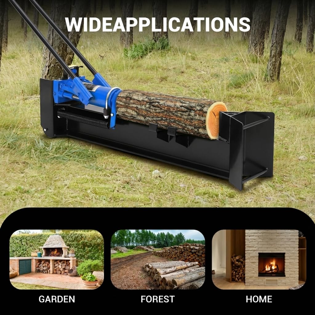 GarveeTech 12 Ton Hydraulic Log Splitter Wood Cutter, Manual Log Splitter with Horizontal Full Steel Beam & Built-in Wheel