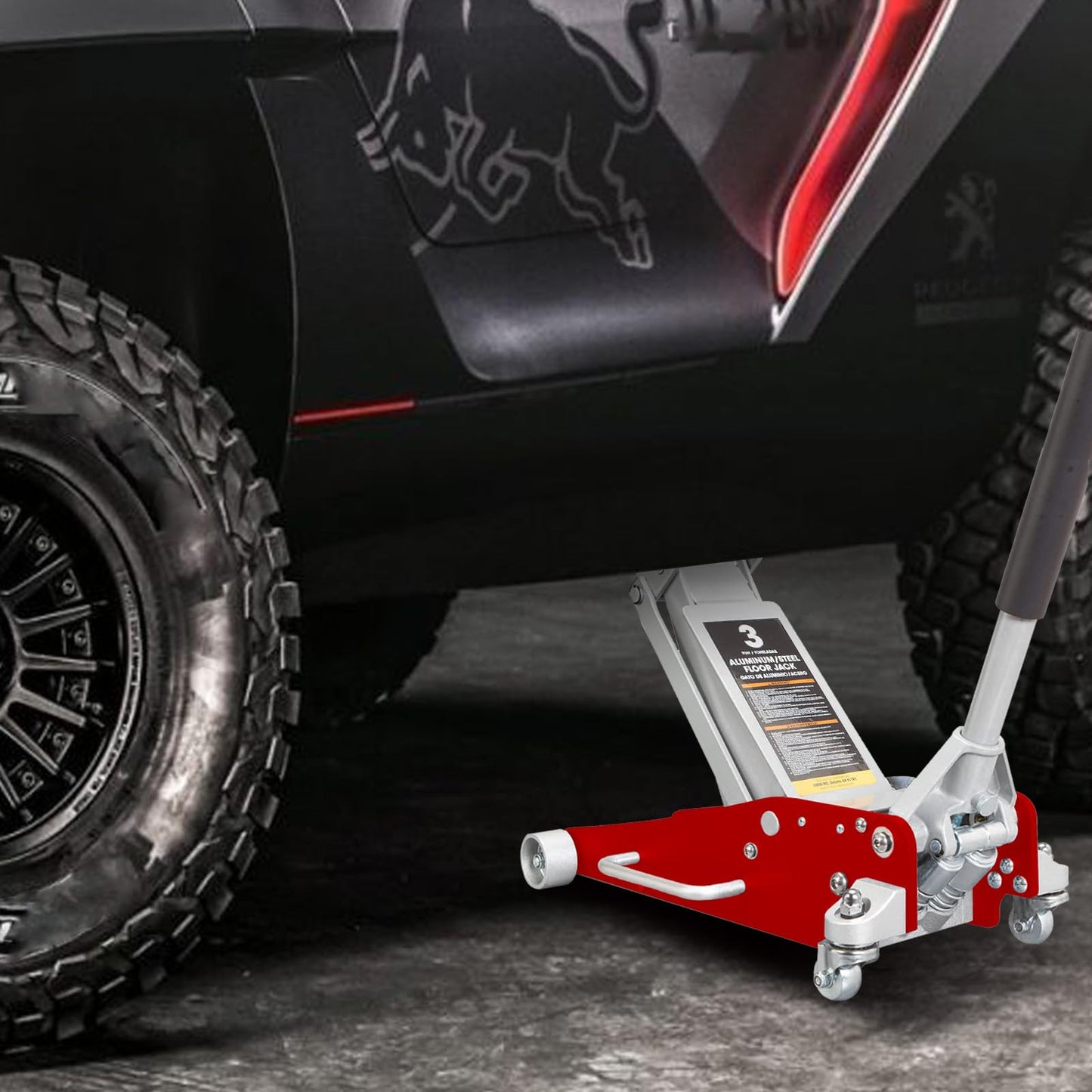 Big RED 3 Ton Floor Jack,Aluminum and Steel Hydraulic Low Profile Car Jack with Dual Piston Quick Lift Pump,Lightweight Racing Floor Jack for Vehicle,6,000 lb Capacity,Red,TAM830011L