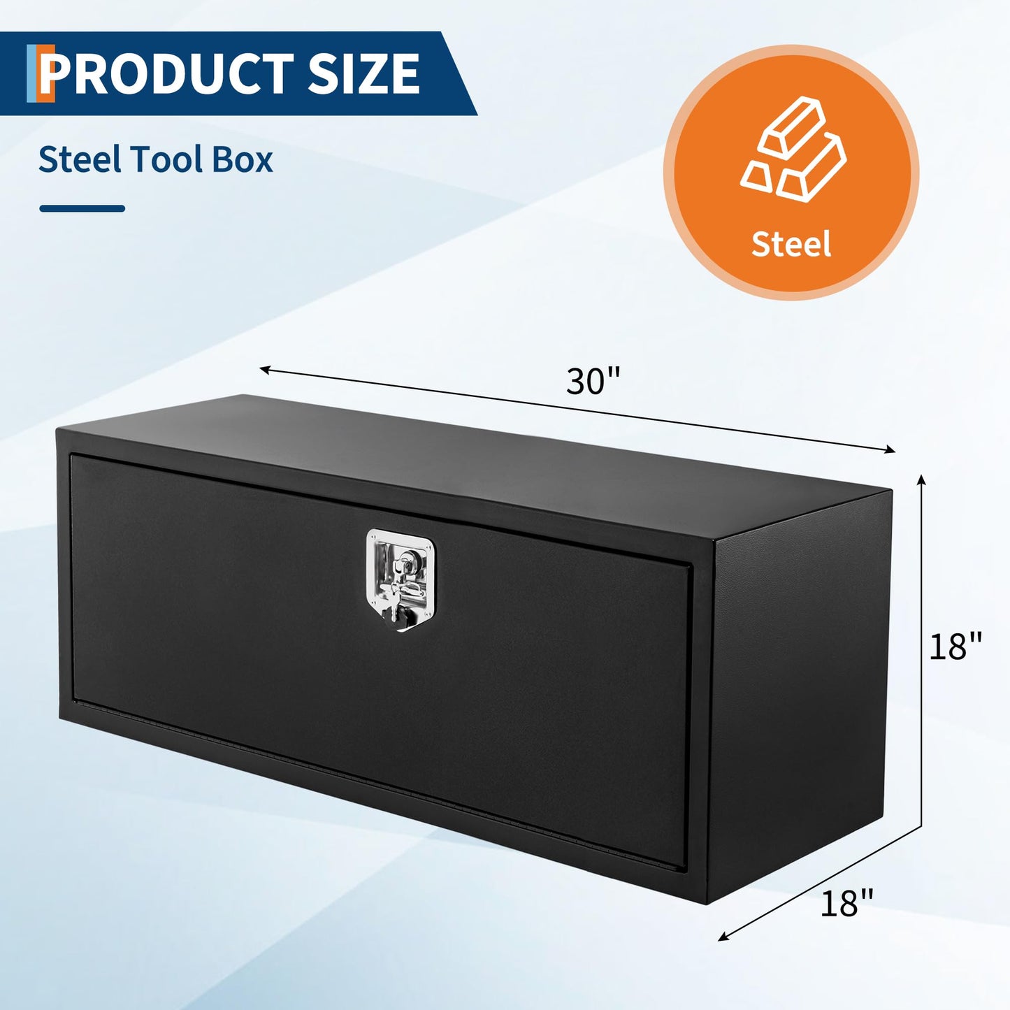 GarveeTech Black Steel Truck Bed Tool Box, Powder Coated Storage Chest, Weatherproof Trailer ToolBox Storage Organizer for Pickup, Truck Bed, RV, Trailer (30 * 18 * 18 - Black)