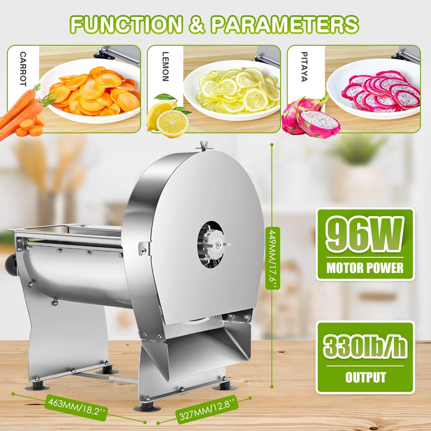 NEWTRY Electric Vegetable Slicer Commercial Fruit Slicer Machine 0-10mm (25/64inch) Thickness Adjustable Stainless Steel for Lemon Potato Onion 110V US