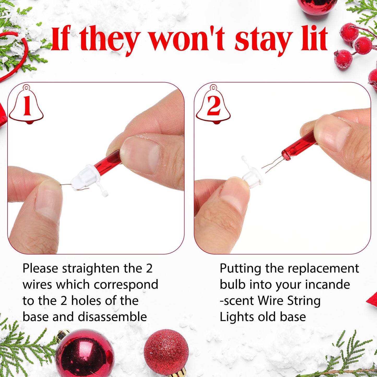 Mudder Christmas Tree Light Bulbs 200 Count Mini Incandescent 2.5V White Base with Red White Bulbs