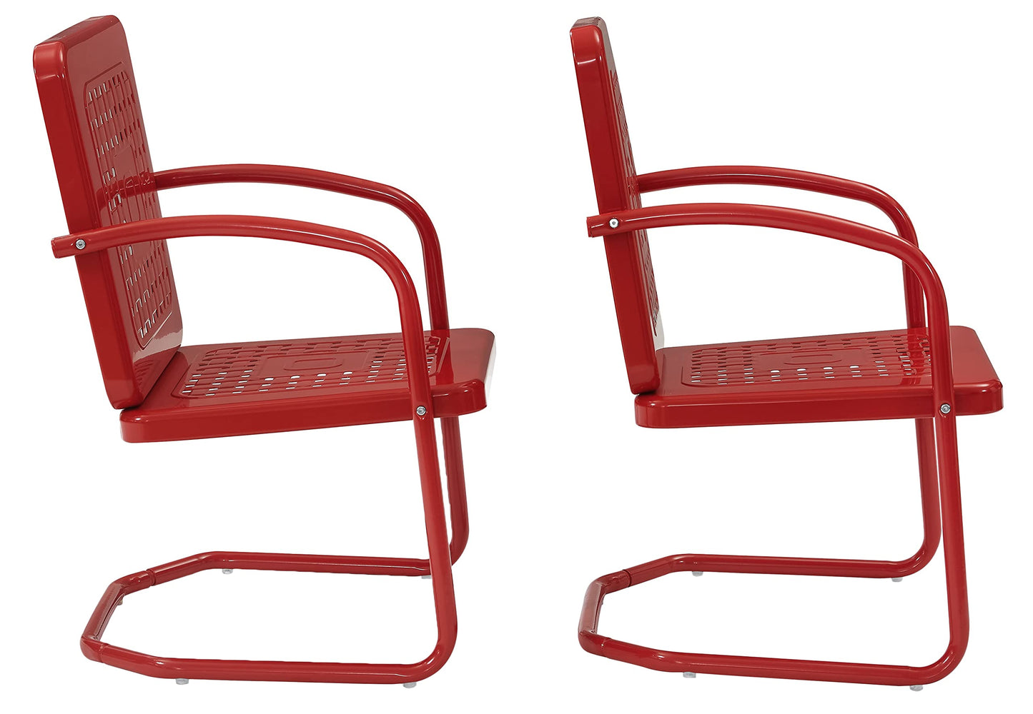 Crosley Furniture Bates 2-Piece Outdoor Chair Set, Retro Metal Patio Chairs for Dining, Porch, Deck, Balcony, Bright Red Gloss