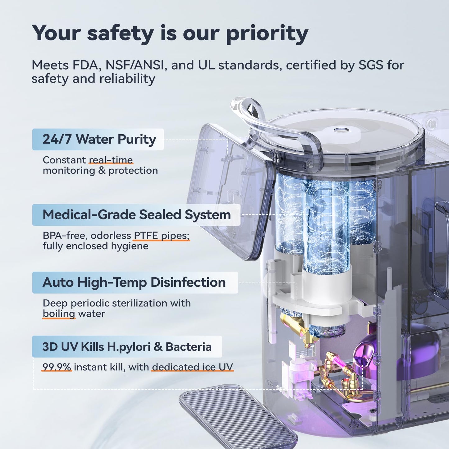 NatureFlow Y60AC（2nd Gen Cold & Hot Countertop Reverse Osmosis Water Mineralization System— Natural Mineral Activation, 10-Stage RO Filtration,Ultra Dual UV, Alkaline Water, 11-Temperature