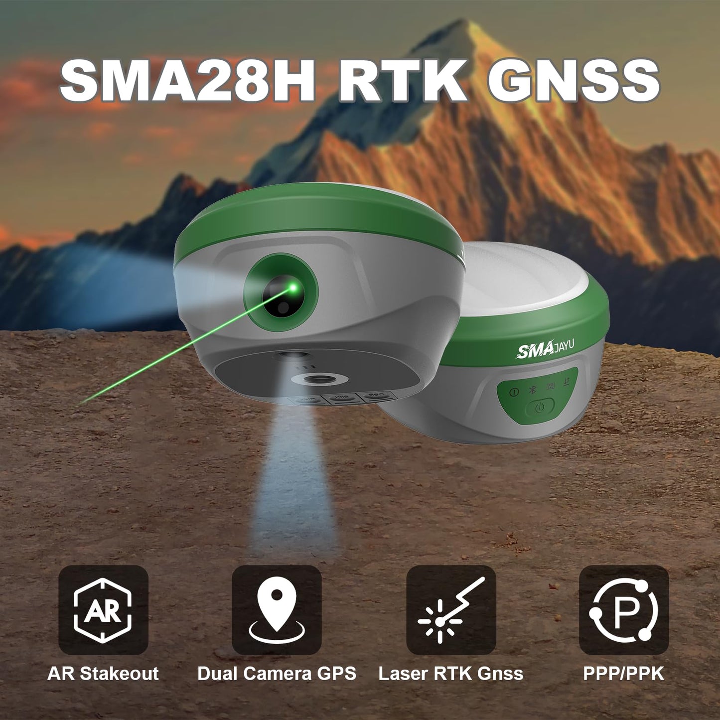 SMAJAYU SMA28H Laser RTK GNSS Rover with Collector, Permanent Software, Dual Cameras, AR Stakeout, Drone Base Station, 120° IMU, 30m Laser, 15km UHF, 2cm Accuracy, 4G NFC NTRIP