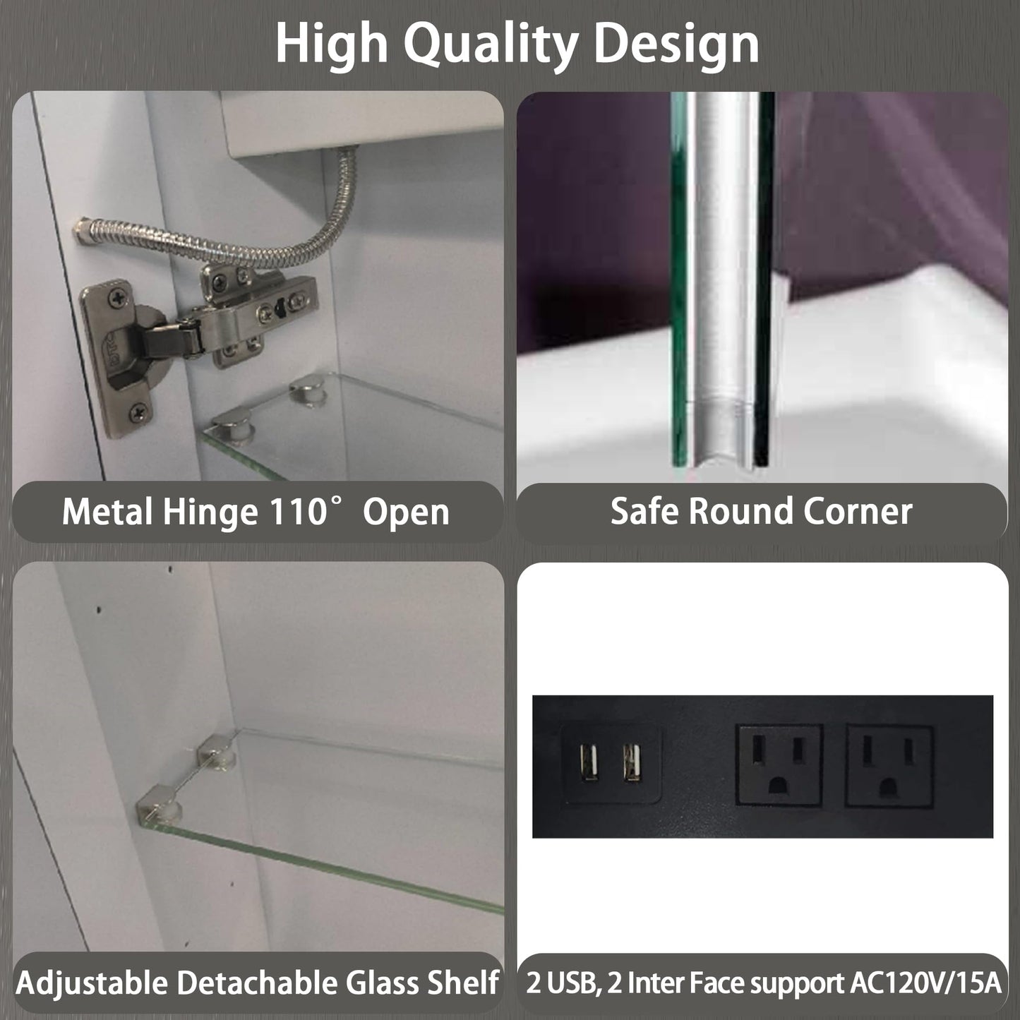 DEYGIA LED Medicine Cabinet with Mirror for Bathroom, Assembly-Free Lighted Medicine Cabinet, Defog, Stepless Dimming, 3 Colors, 2 Outlets, 2USB, Aluminum Wall Mounted Mirrored Cabinets, 36”Wx24“H