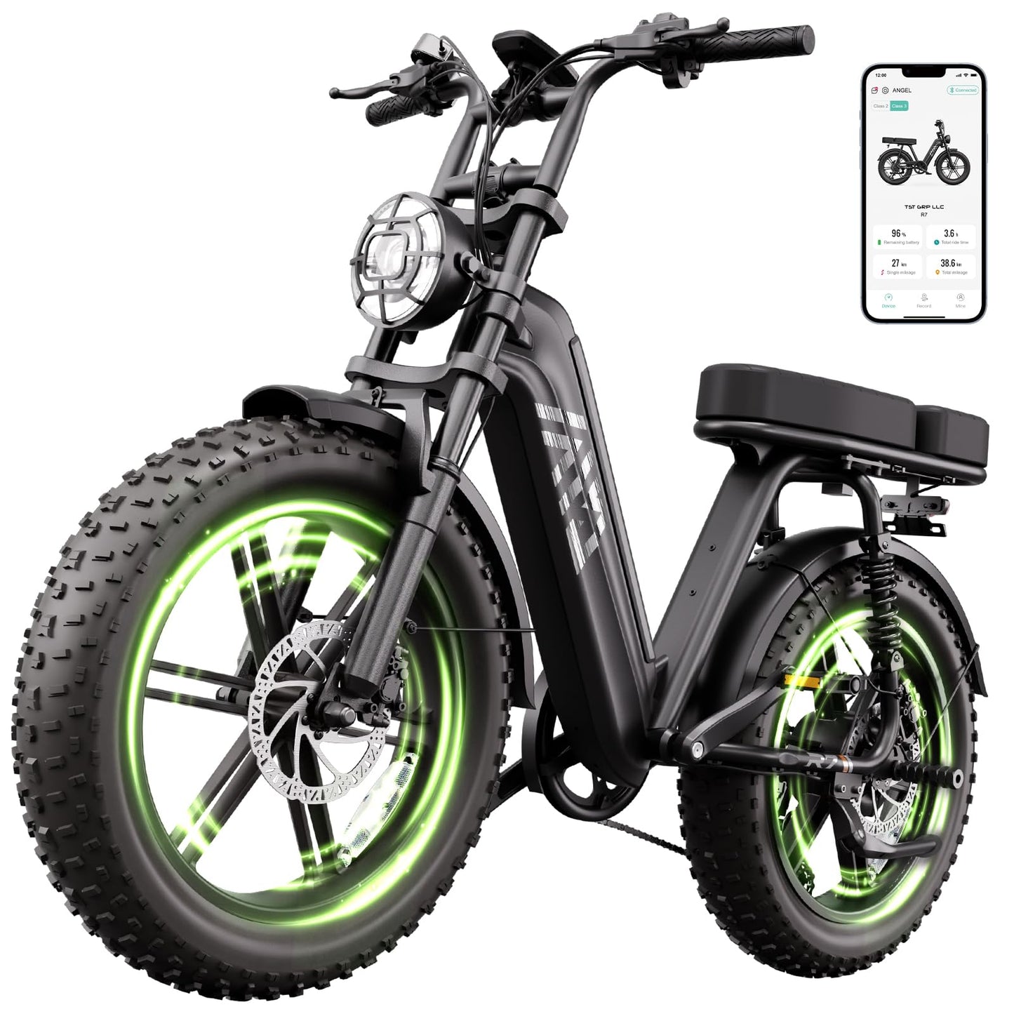 TST Electric Bike for Adults 1500W Peak 20" Fat Tire All-Terrain E-Bike 60 Miles Electric Dirt Bike for Road Sand Mountain Snow - 48V 15AH Battery Safety Tested to UL 2849 Powered