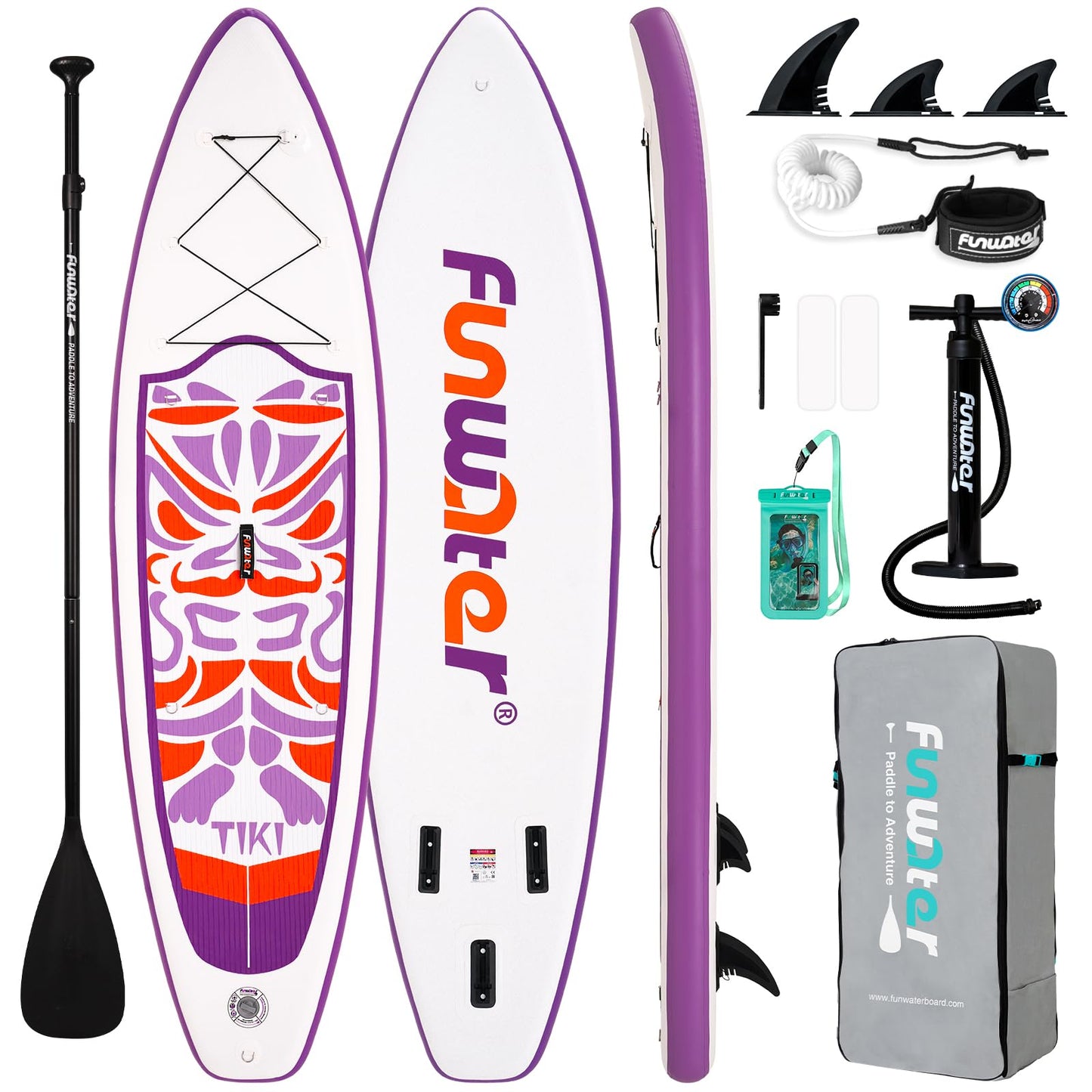 FunWater Inflatable 10'6×33"×6" Ultra-Light (17.6lbs) SUP for All Skill Levels Everything Included with Stand Up Paddle Board, Adj Floating Paddles, Pump, ISUP Travel Backpack, Leash,Waterproof Bag