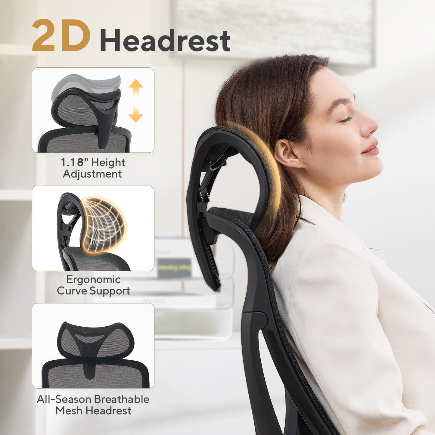 Nouhaus Apertura Ergonomic Office Chair, Home Office Desk Chairs w/Adjustable Lumbar Support & Headrest, Dynamic Back Support, 3D Armrests, High Back Mesh Comfy Computer Chair for Long Hours (Black)