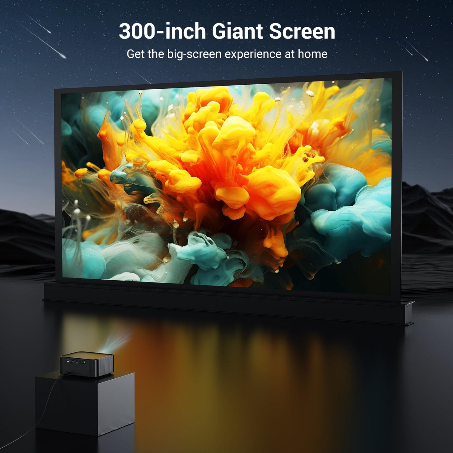 1500 ANSI lumens built-in streaming app full HD smart projector, HAPPRUN 4K projector, supports Wi-Fi and Bluetooth, Dolby audio, 300-inch large screen, suitable for home, outdoor, and indoor viewing