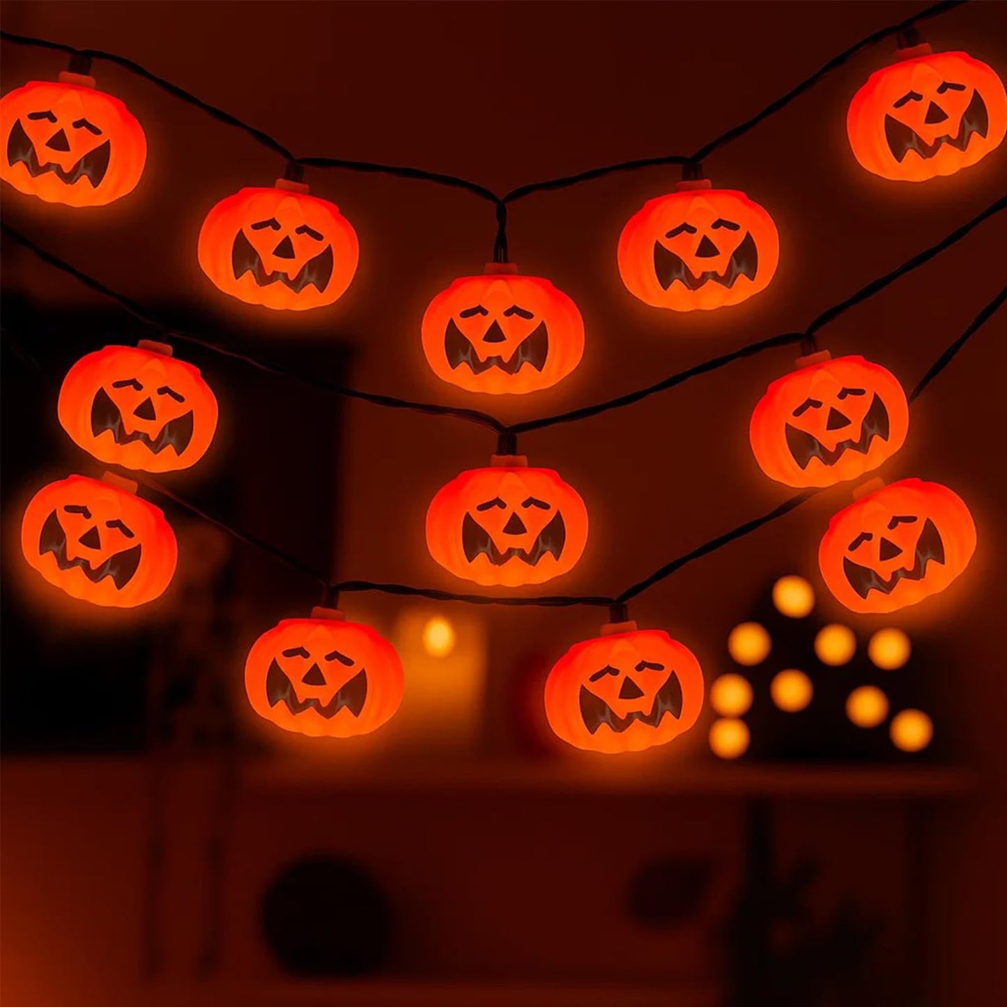 Konictom Halloween Pumpkin String Lights, 10FT, 12 LED Waterproof Bat Lights for Indoor/Outdoor Decorations