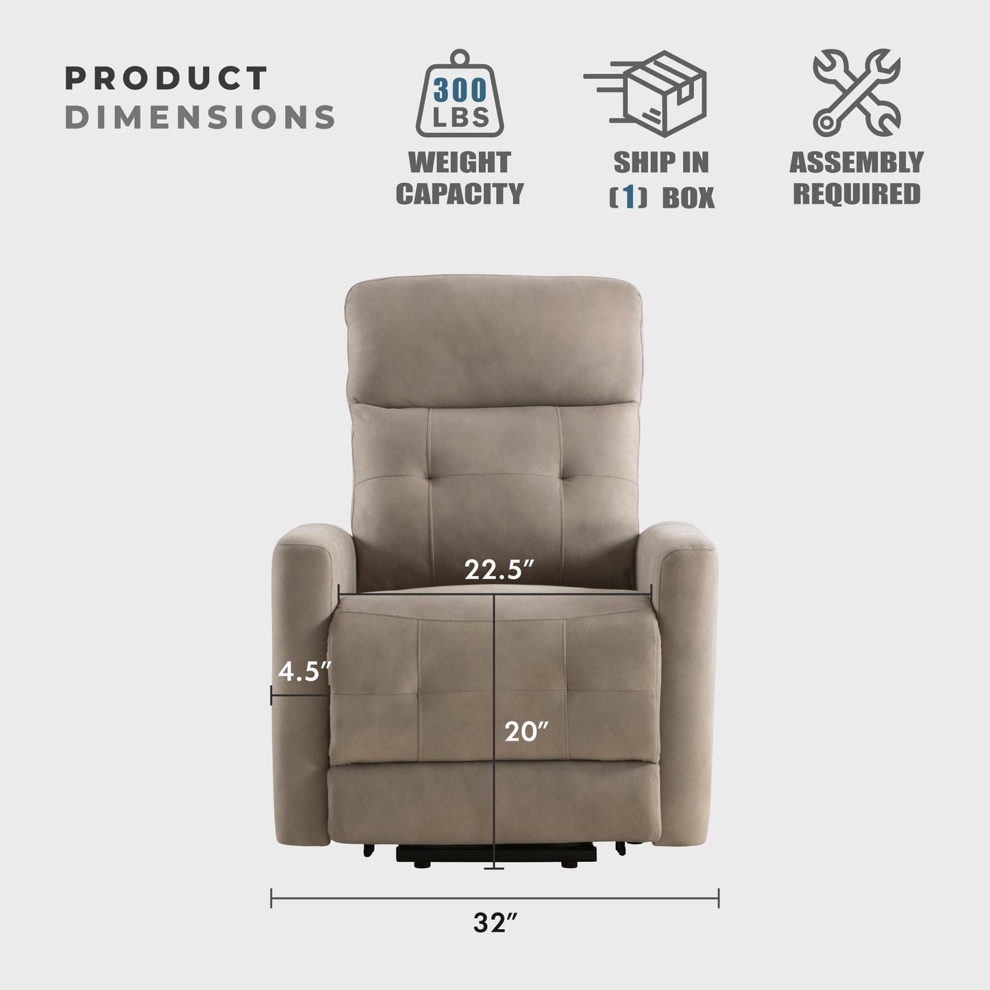 Lexicon Power Lift Recliner with Heat and Massage for Adults Elderly Ergonomic, Textured Microfiber Tufted Lounge Chair Classic Single Sofa Recliner with Side Pockets, Home Theater Seating, Brown