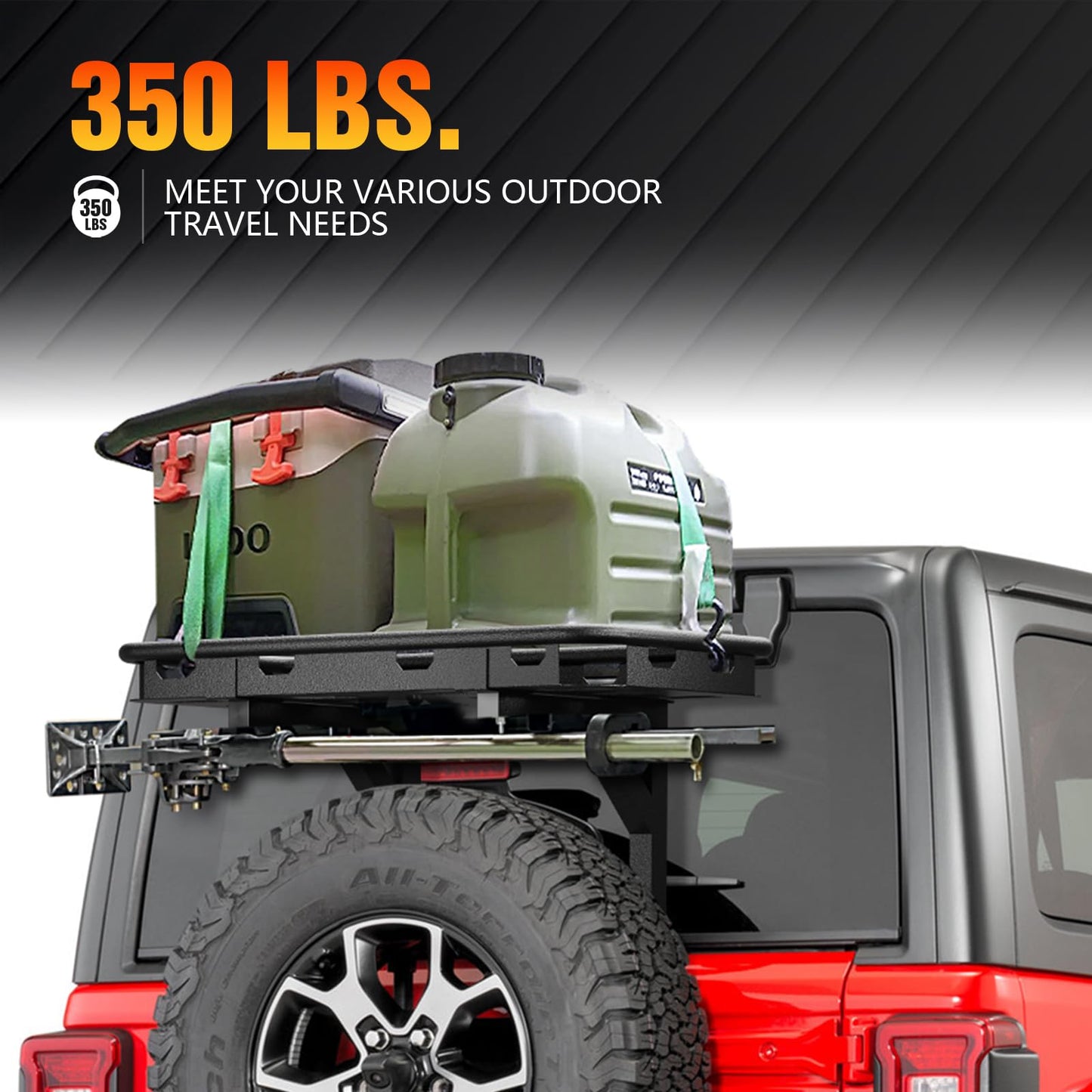 SUORTO Wrangler JL Rear Cargo Basket on OE Tailgate Compatible with 2018-2025 Jeep Wrangler JL & JLU Unlimited 2/4 Door, Luggage Storage Carrier, Spare Tire Cargo Rack(Bolt-On)