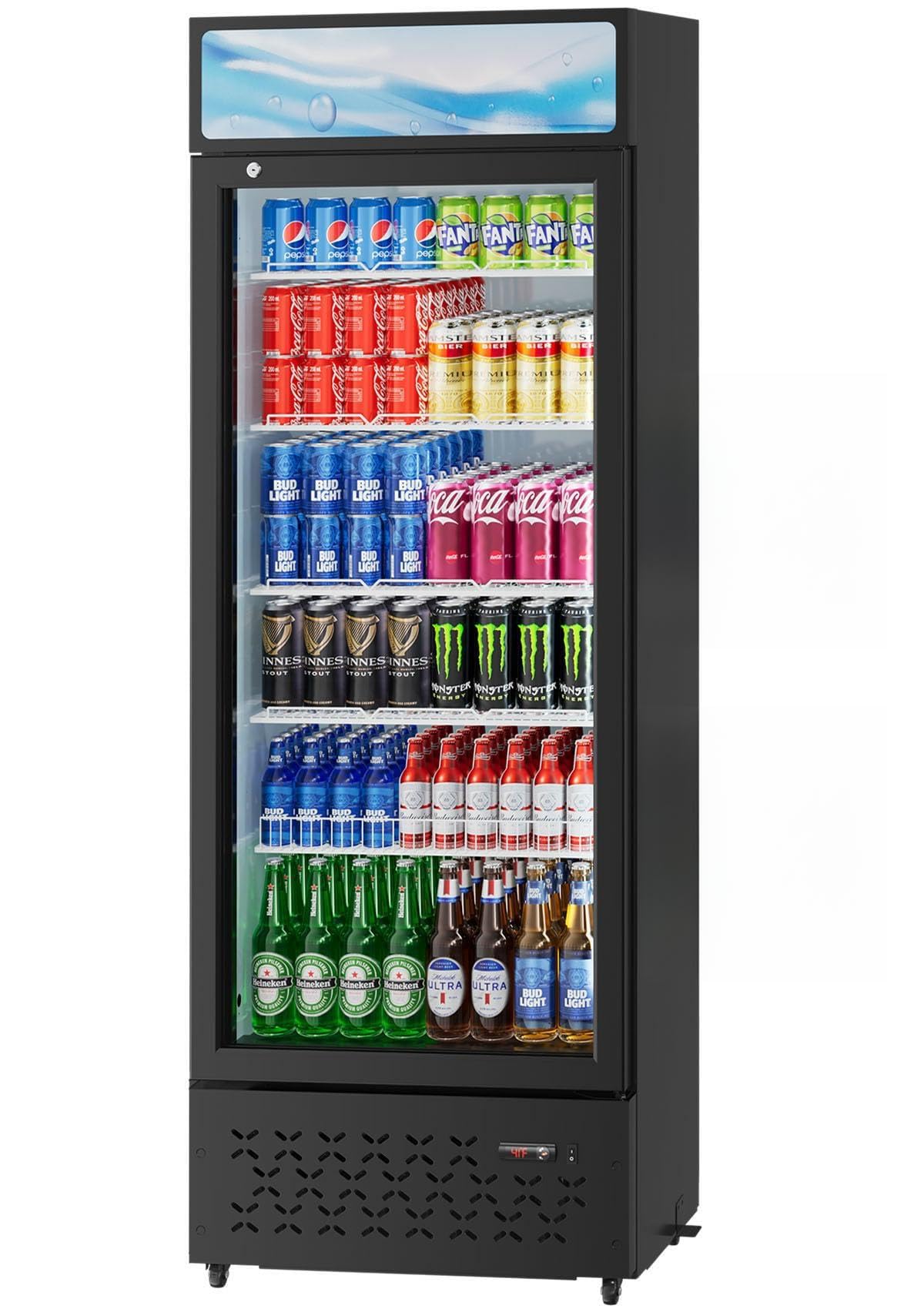 Beverage Cooler Commercial Refrigerator 15.2 Cu.Ft. Glass Door Display Refrigerator with LED Light, 5 Shelves, Display Commercial Beverage Refrigeratorfor Restaurant Cafe Bar Store (15.2 Cu.Ft.)