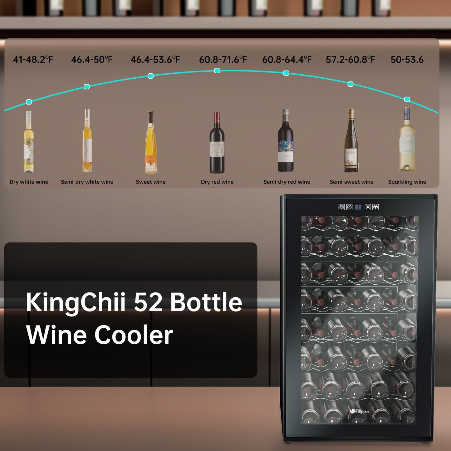 KingChii 52 Bottle Wine Cooler Refrigerator - Intelligent Digital Control Wine Fridge, Low Noise Operation, Freestanding Wine Refrigerator for Kitchen and Home