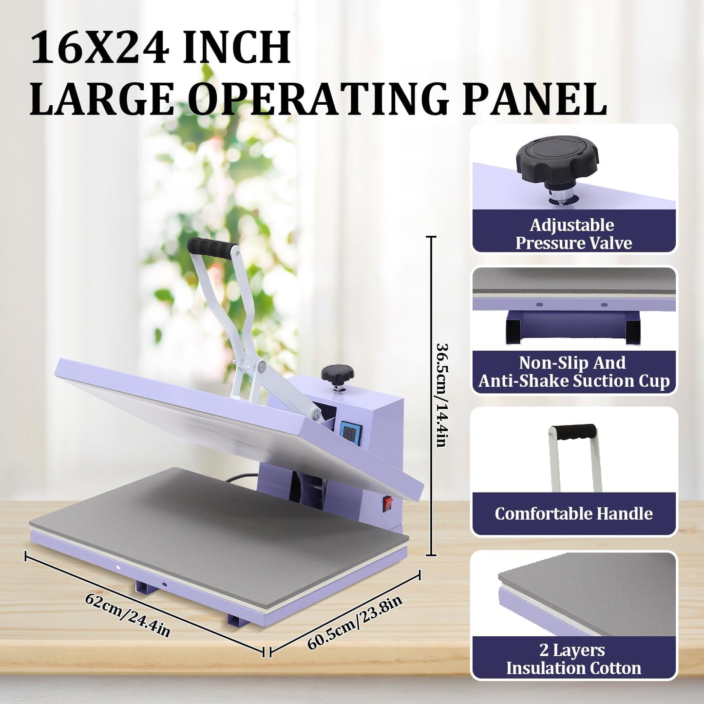 16x24 Heat Press, Digital Professional Press Machine, Fast Heating, Industrial Quality with Adjustable Pressure Industrial Digital Heat Transfer Machine for T-Shirt, Purple