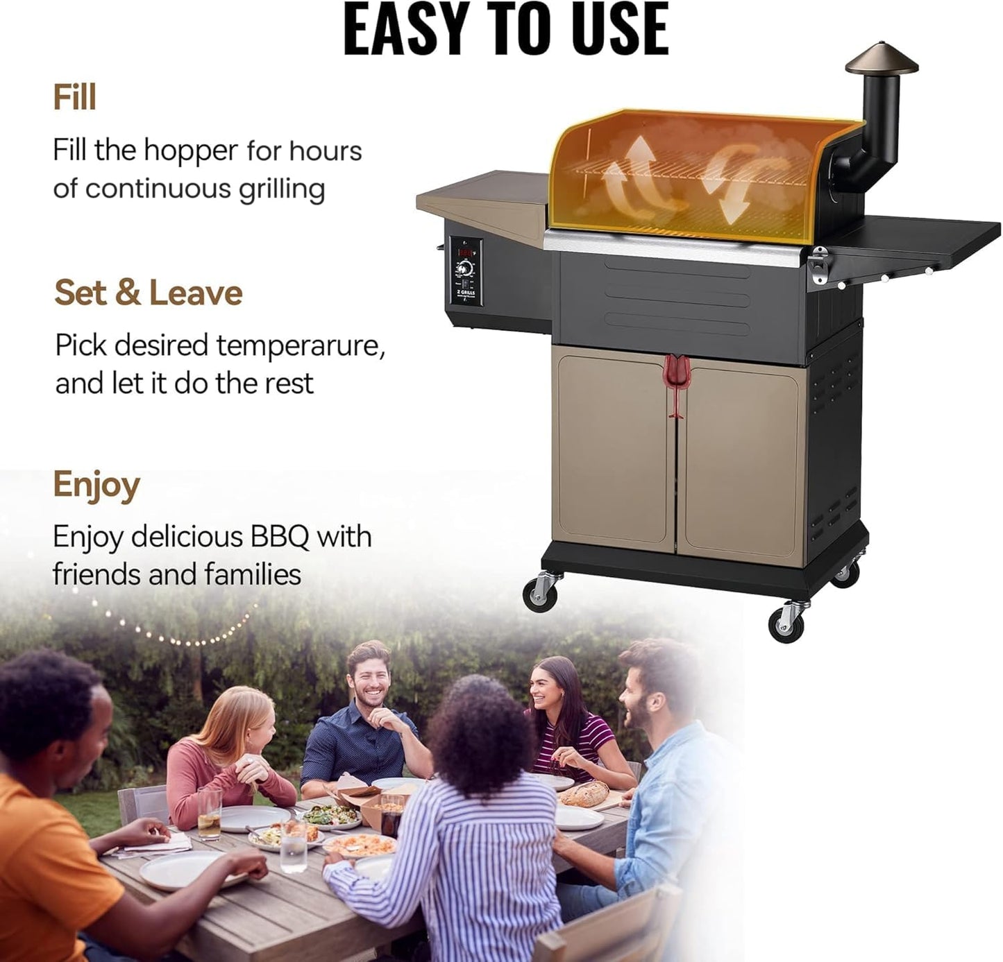 Z GRILLS 8-in-1 Outdoor BBQ Grill with PID 3.0 Controller, Wood Pellet Smoker, Auto Temperature Control, Huge Storage Cabinet Side Shelf with Tool Hooks, 572 sq in Cooking Area for Camping Party
