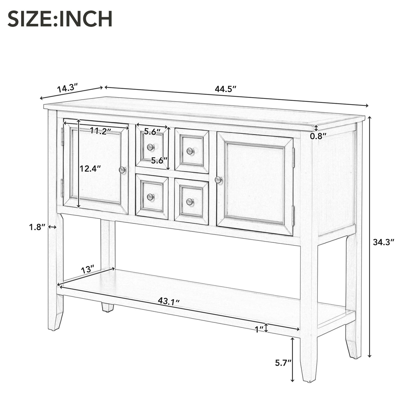 Merax Modern Wood Buffet Cabinet with Storage Shelf, 2 Drawers and 2 Cabinets Buffet Coffee Bar Table for Living Room Dinning Room Kitchen (White)