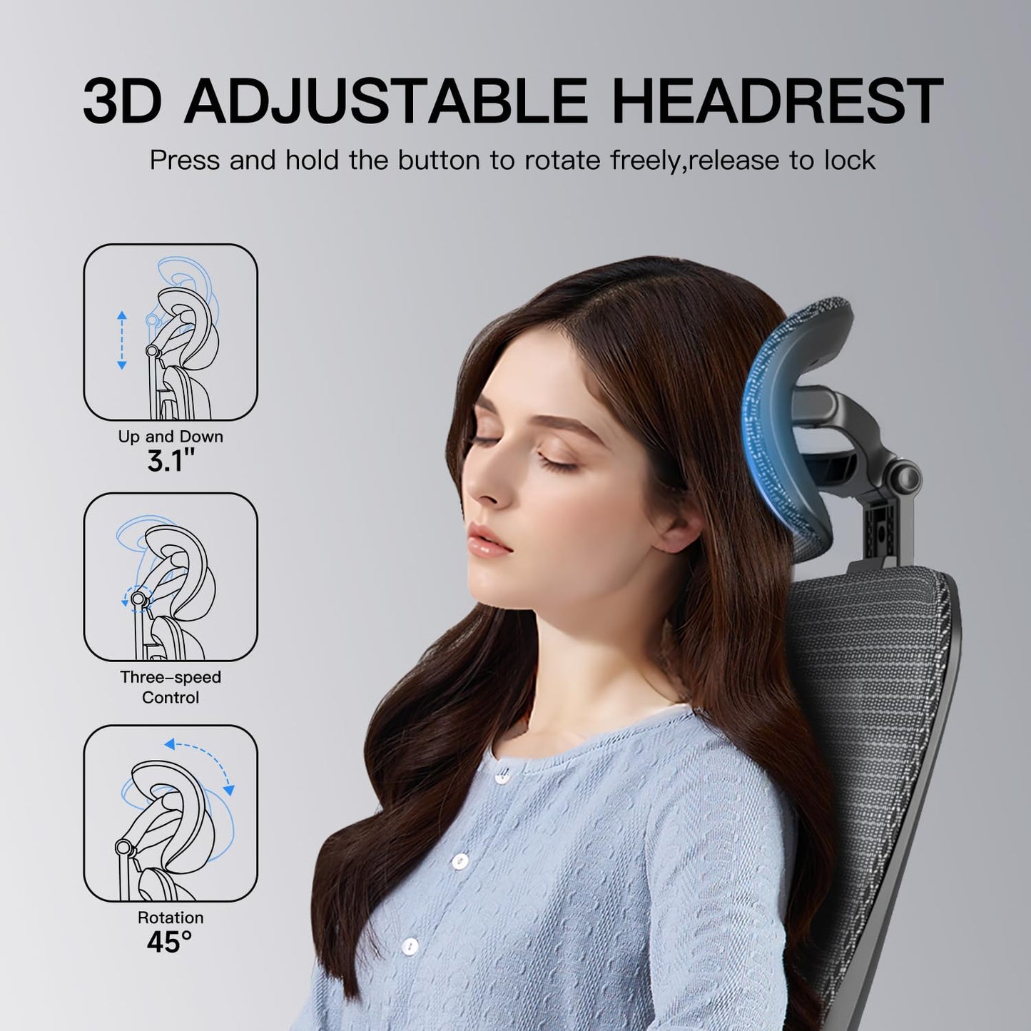 marrap Ergonomic Office Chair, Mesh Desk Chair with 3D Armrests, Adjustable Lumbar Support and Headrest, 90-120° Rocking Function, Black