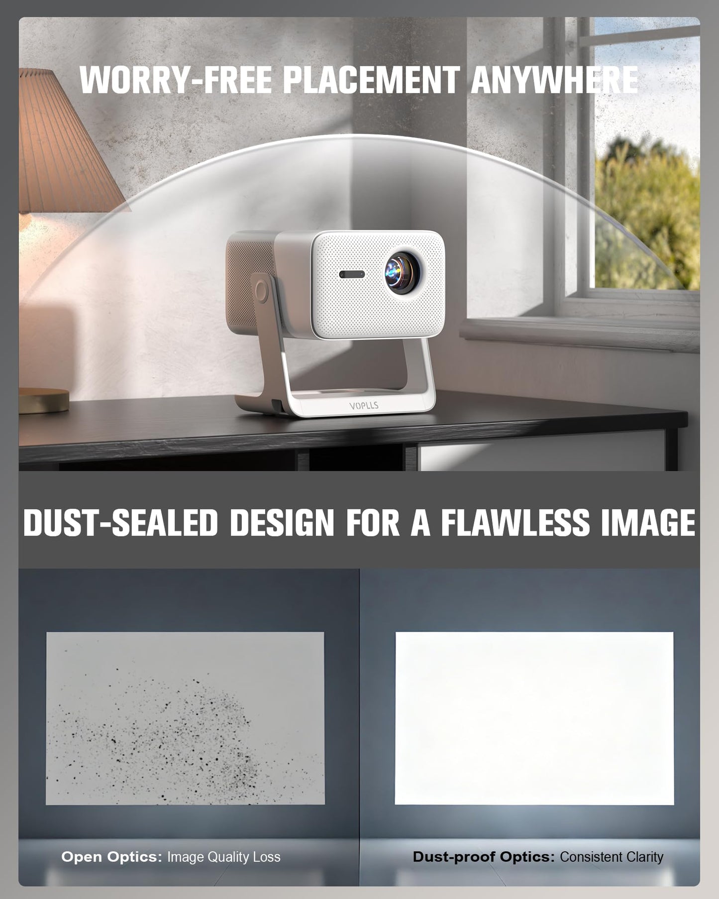【3000 ANSI Official Licensed Google TV】Smart 4K Projector with WiFi and Bluetooth, VOPLLS Outdoor Projectors with Dolby/Auto Focus, Portable Movie Phone Wireless Gaming Wifi Proyector for Bedroom/Home