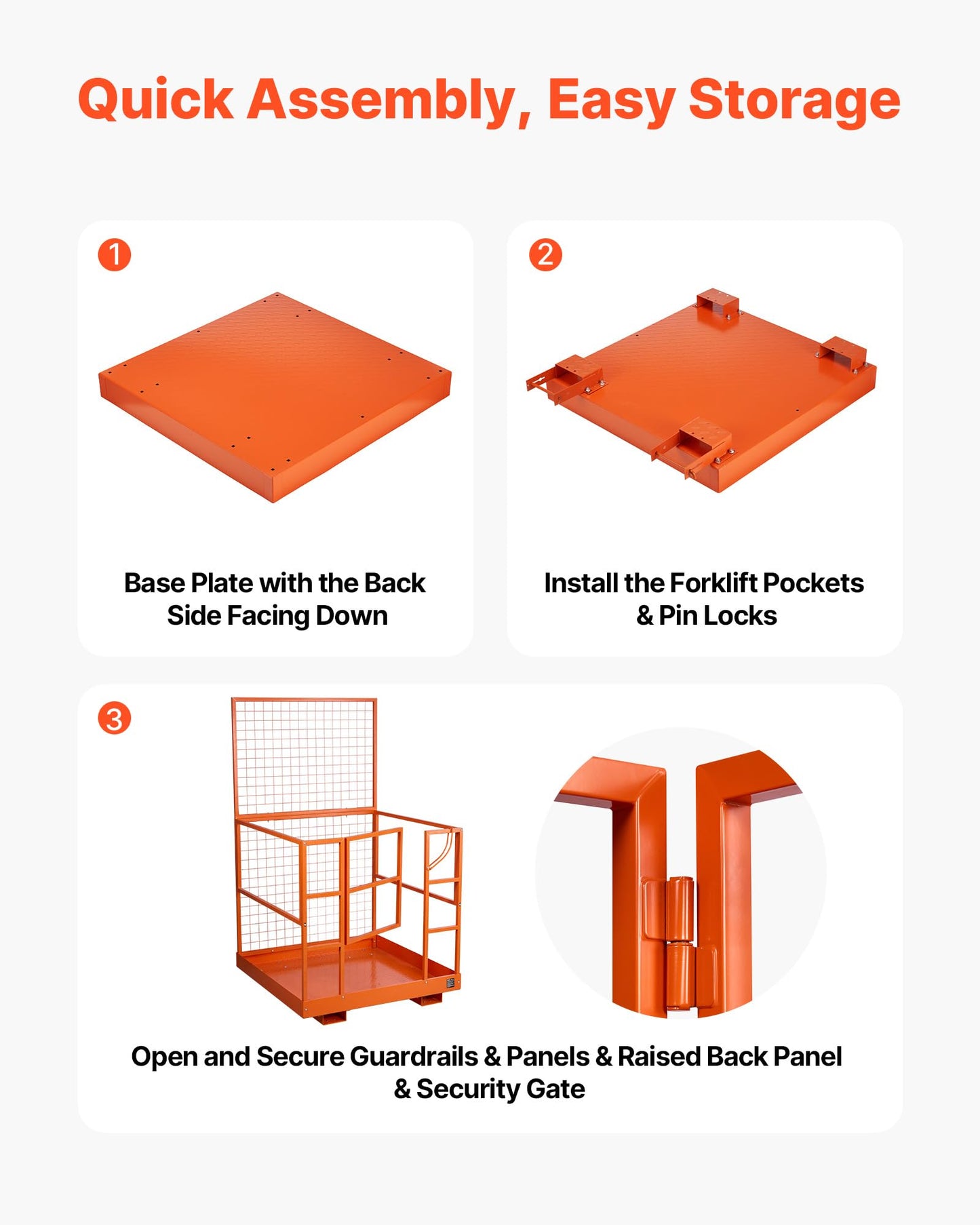 VEVOR Forklift Safety Cage, 48.2 x 45.2 Inch Heavy Duty Forklift Man Basket, 1400 lbs Capacity Collapsible Work Platform Lift Basket with Safety Harness & Lock, for Most Aerial Jobs Lifting Loader
