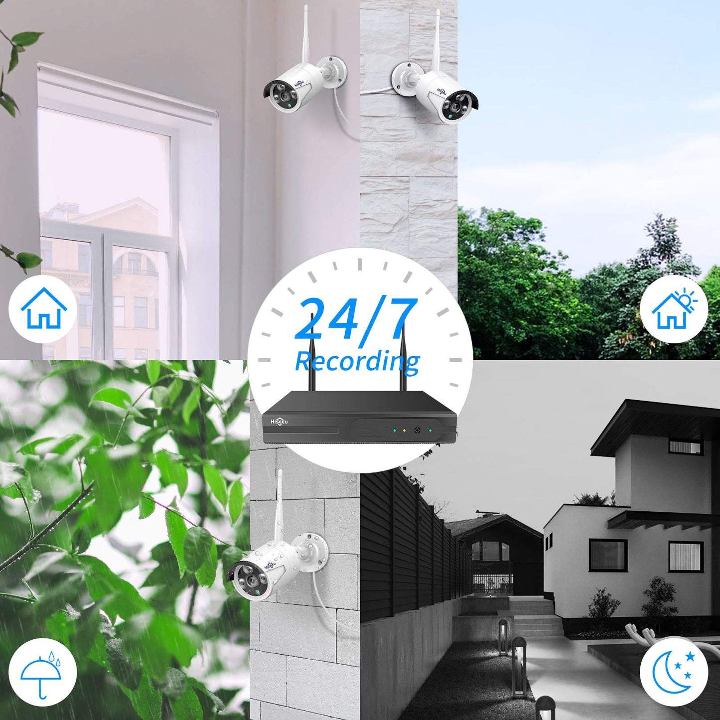 【16CH Expandable】Hiseeu Home Security Camera System, 24/7 Recording, Wired Plug-in Powered 8Pcs 5MP Outdoor Camera, 4K NVR Kit, Night Vision, IP66, Motion Detection, 3TB HDD, 2.4G/5G Wireless Pro WiFi