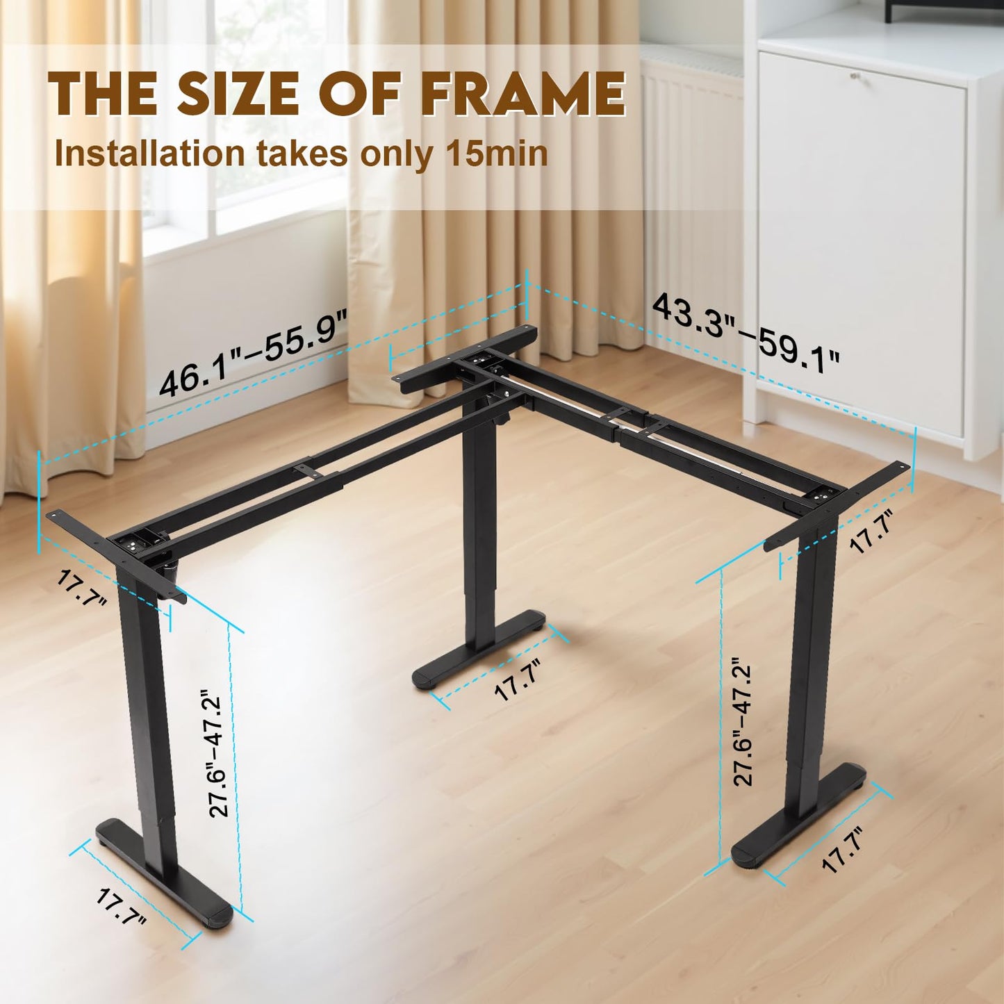 TOPSKY Dual Motor Height Adjustable L-Shaped Desk Frame, 270 lbs Capacity, Supports Multiple Monitors, Black 3-Leg Standing/Sitting Base for Home & Office, DF03.02 (Frame Only)