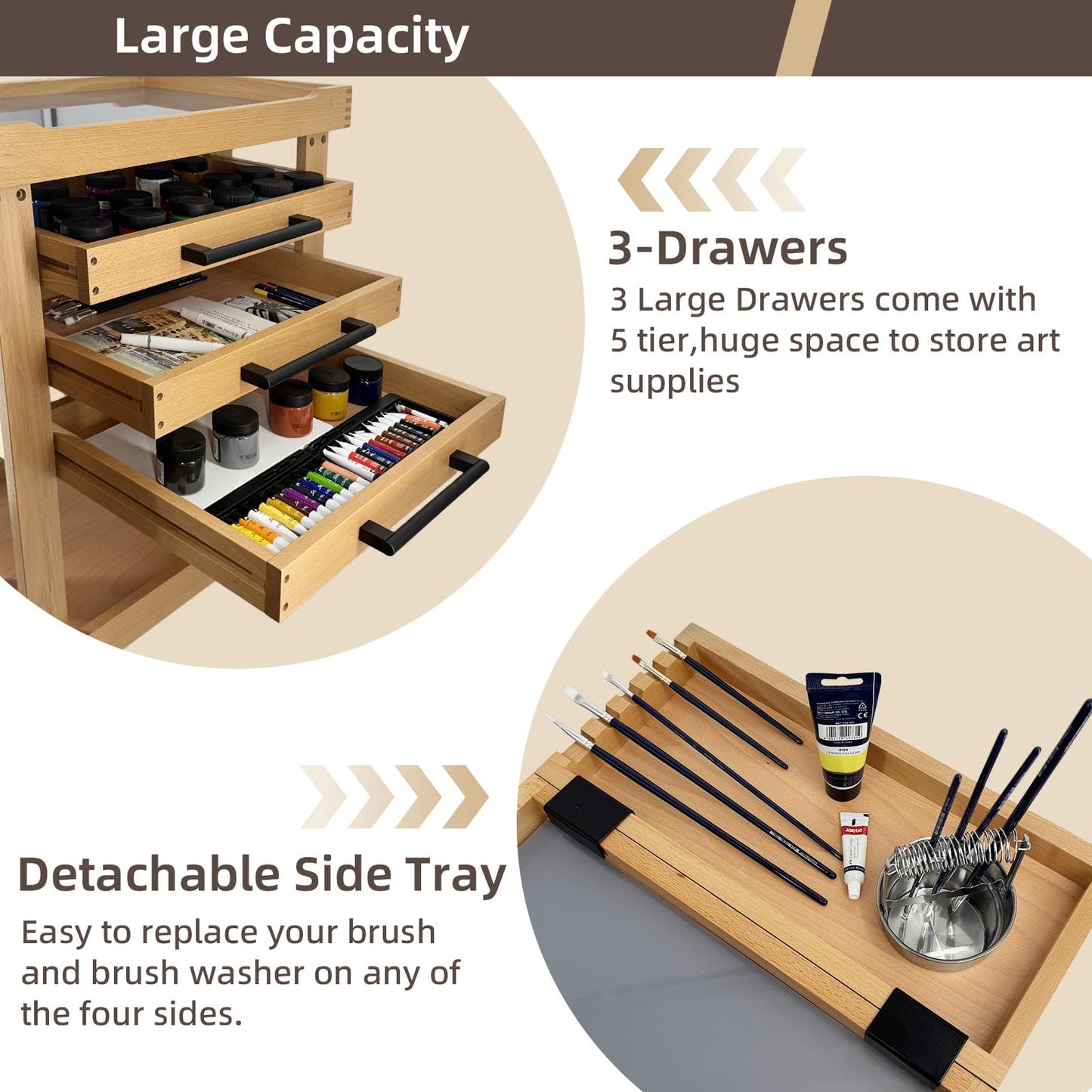 Stuelloaf Art Supplies Storage 5-Tier Cart, Beech Wood Rolling Cart
