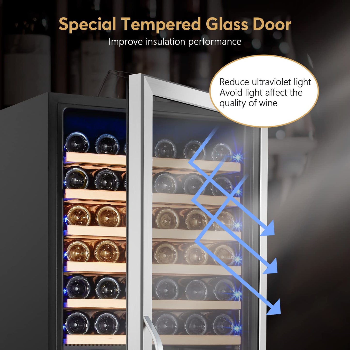 Velieta 24 Inch Wine Cooler Fridge Dual Zone, Professional Large Capacity High Wine Refrigerator with Powerful Compressor, Quiet Operation and Elegant Design-KMHJ408D