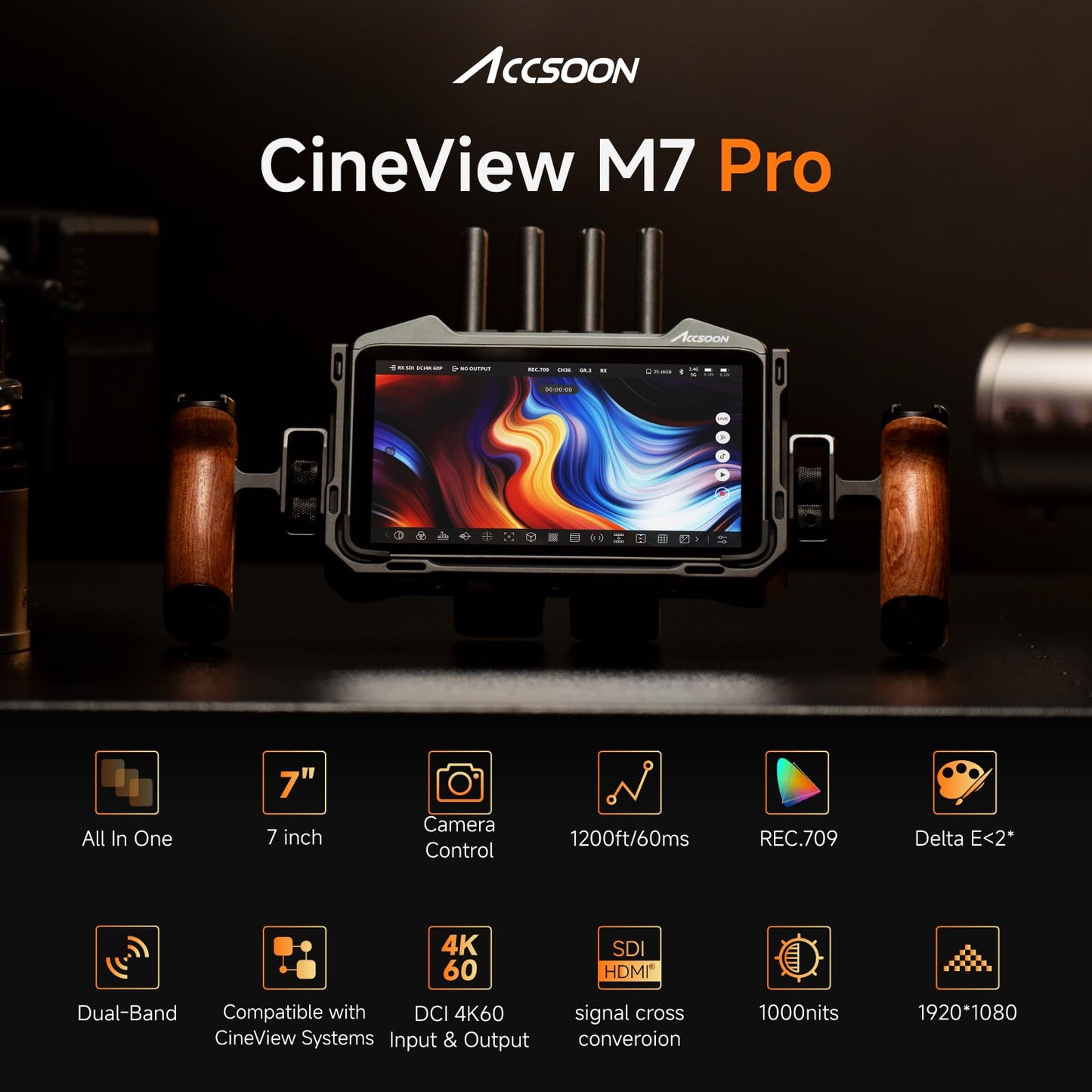 Accsoon CineView M7 Pro 4K60 Wireless SDI HDMI Video Transmitter Receiver&Camera Monitor 7" Camera Control, 60ms Latency 1200FT 3D Luts App Monitoring, Pair CineView M7H Pro/Master 4K/SE 4K/HE/SE