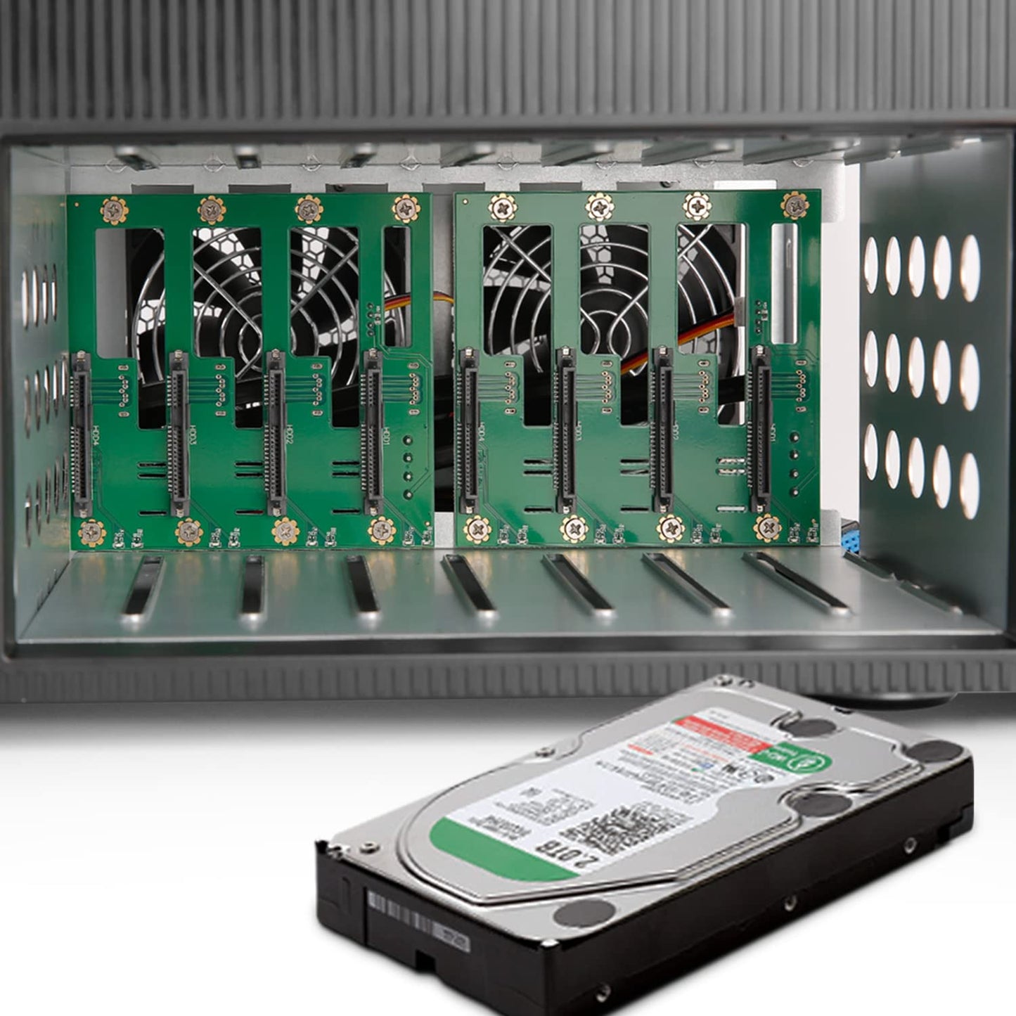 AUDHEID K7 8 Bay NAS Case, Computer Enclosures Compatible Micro-ATX Mini-ITX Motherboard, 3 x Fans, 8 x 2.5/3.5" Tray, Network Attached Storage Server for Home(Diskless)