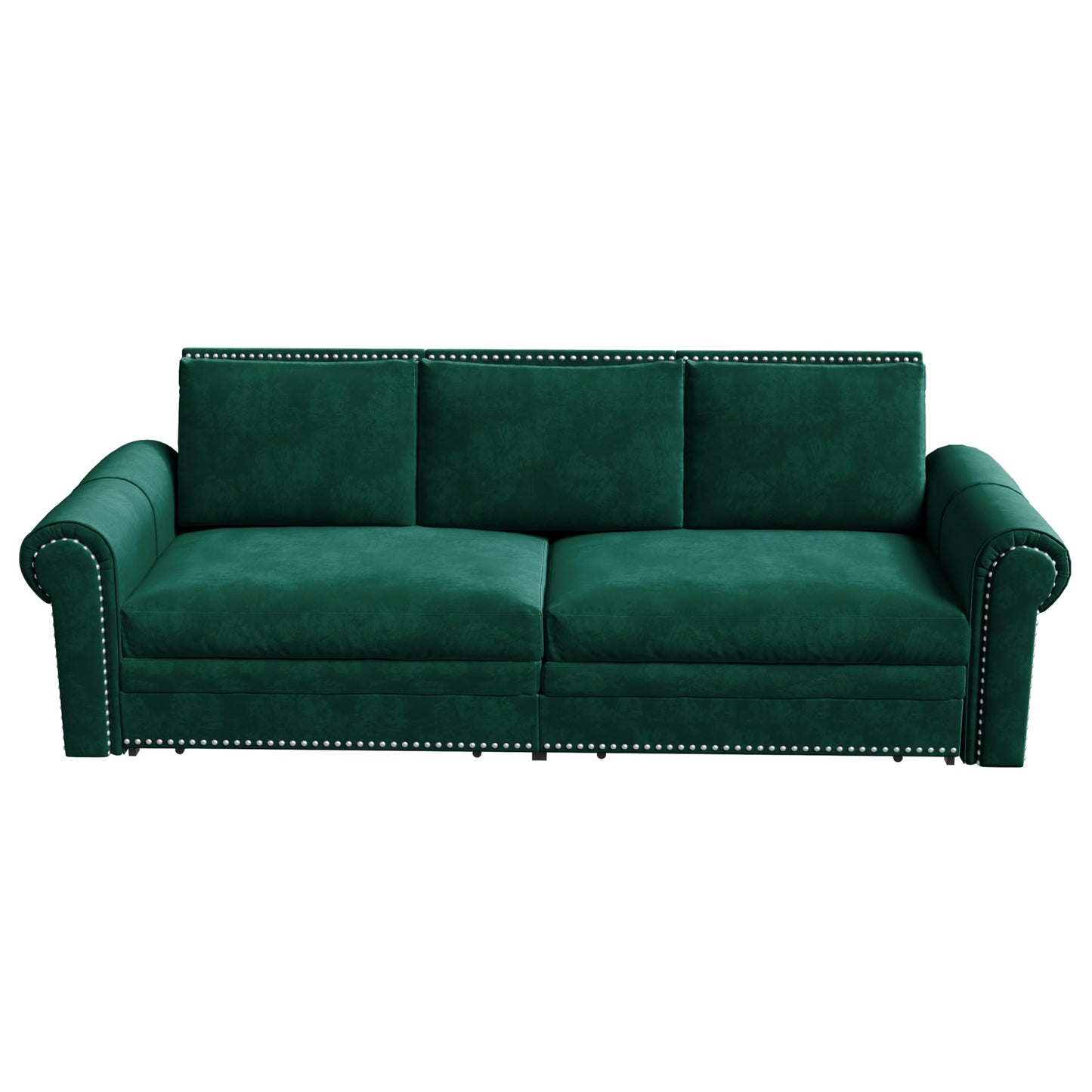 Ball & Cast 3-in-1 Convertible Sofa Bed,93.7" Velvet Pull Out Couch Bed King Size, Loveseat Sleeper Sofa with Nailhead Trim & Rolled Arm,Multi-Functional Sofa Couches for Living Room,Green