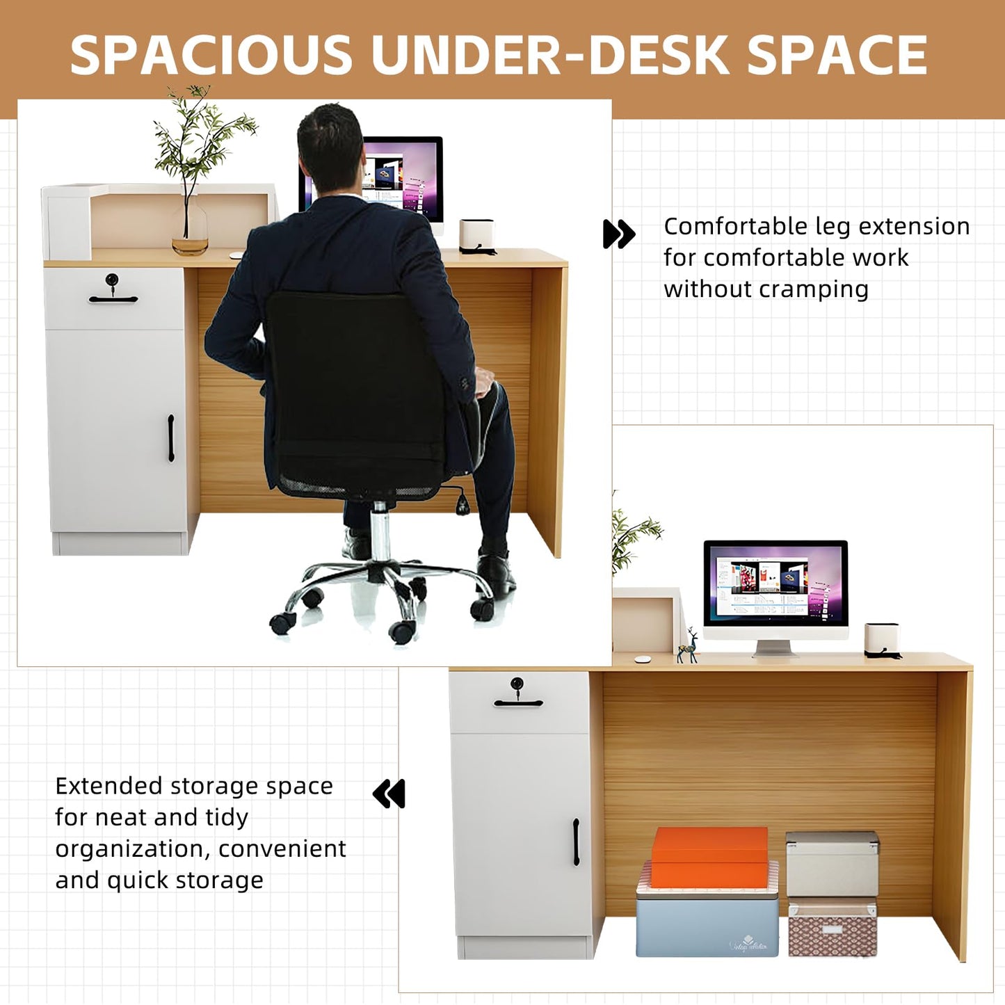 TKKUPLG Modern Reception Desk with Counter & Drawers, Front Desk Reception Counter for Salon/Office/Lobby