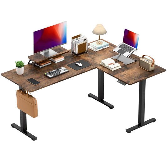 Shahoo L Shaped Electric Standing Desk, 63"x47.2" Corner Height Adjustable Sit Stand Desk with Monitor Riser, Ergonomic Stand Up Desk, 154 LBS Load Capacity Quiet Motor Home Office Computer Desk