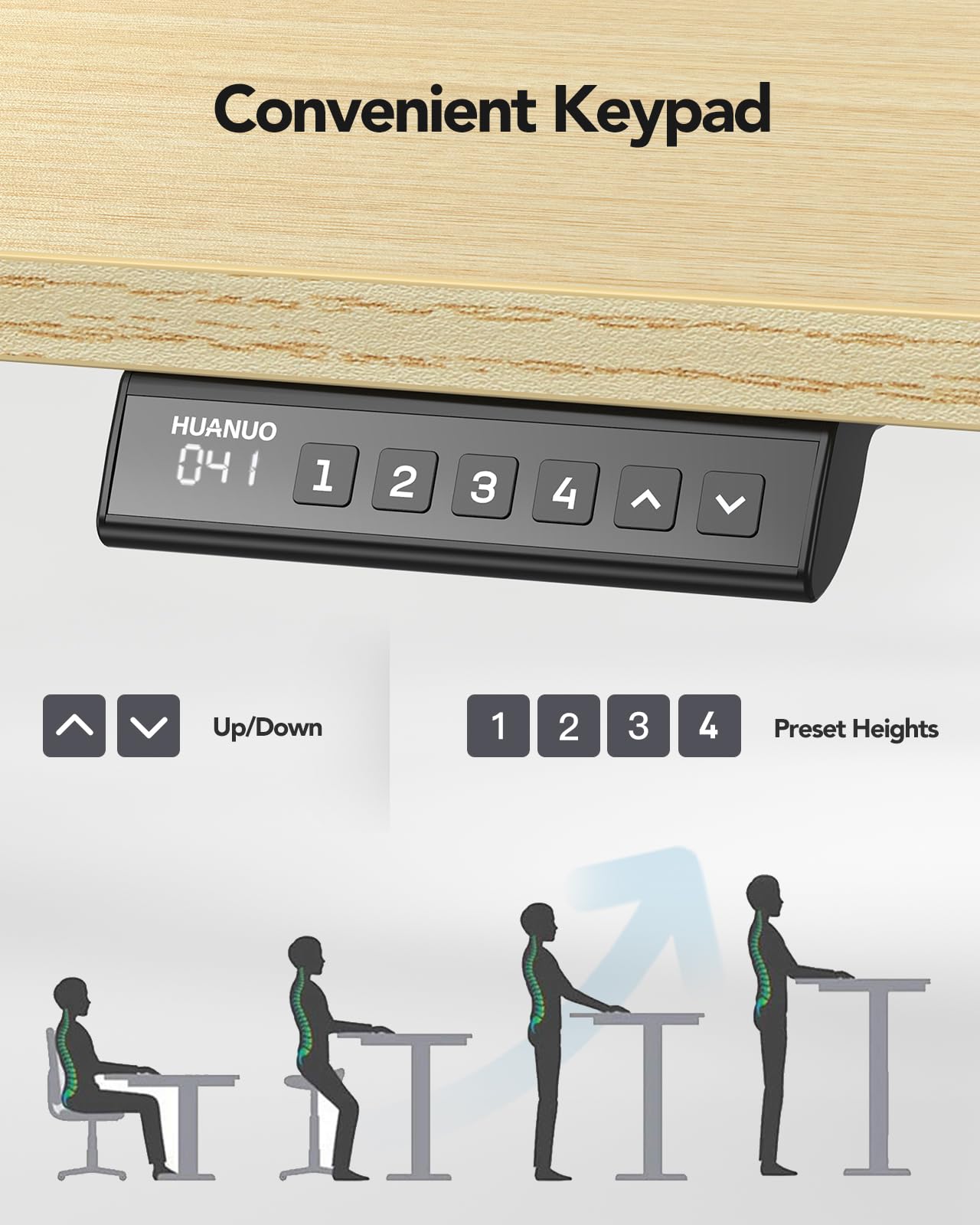 HUANUO Standing Desk Frame with 220lbs Powerful Brushless Motor, Double Crossbeam Structure, Thick Adjustable Desk Legs, for Max 35.4″ x 86.6″ Desktop, for Home Office, Black Frame Only