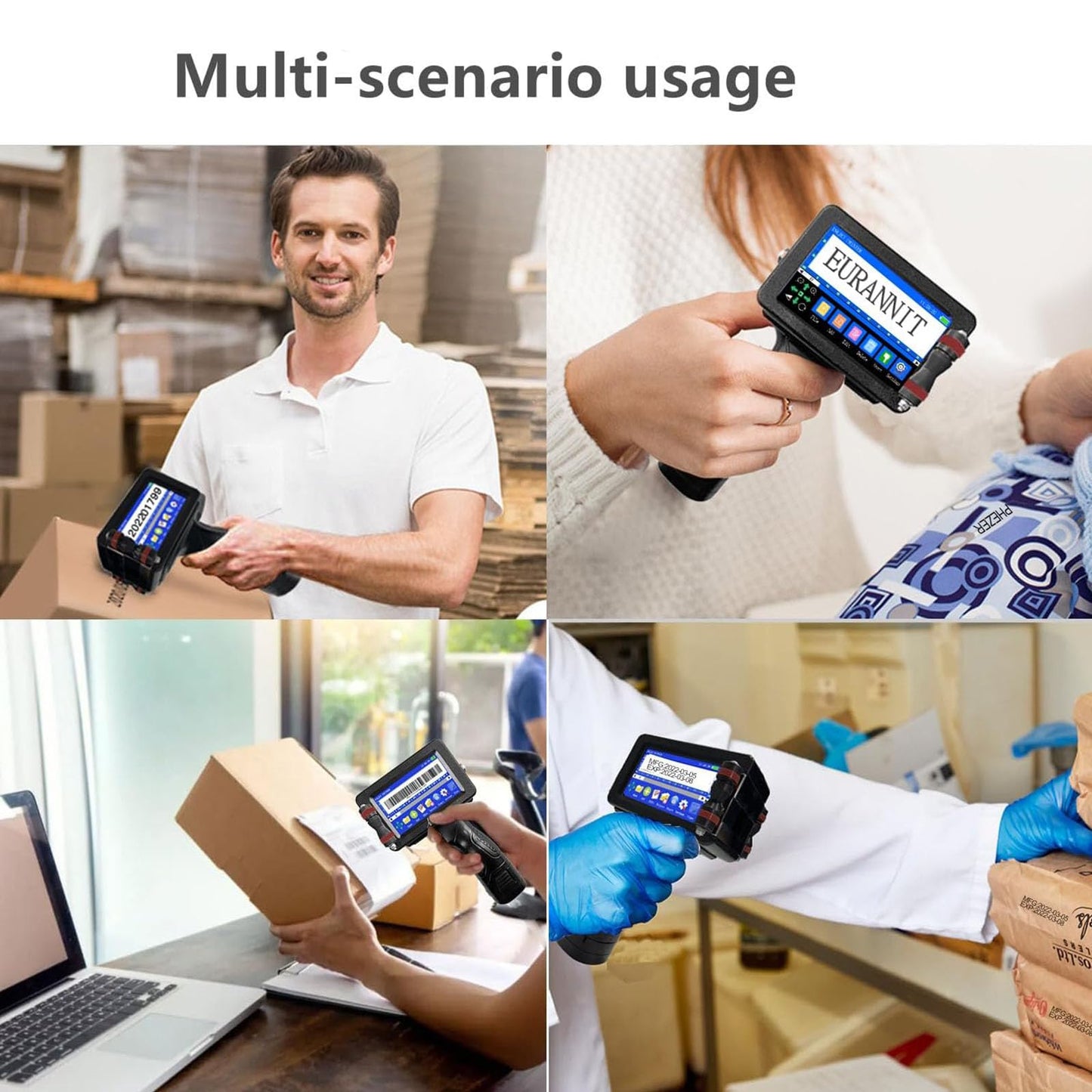Eurannit E16-1 Handheld Inkjet Printer, 1" Portable Smart Printer with ER521 Original Fast-Drying Ink, 360° Date Coder Printing Machine for Text/Barcode/Number/Image/Date Printer for Any Surface