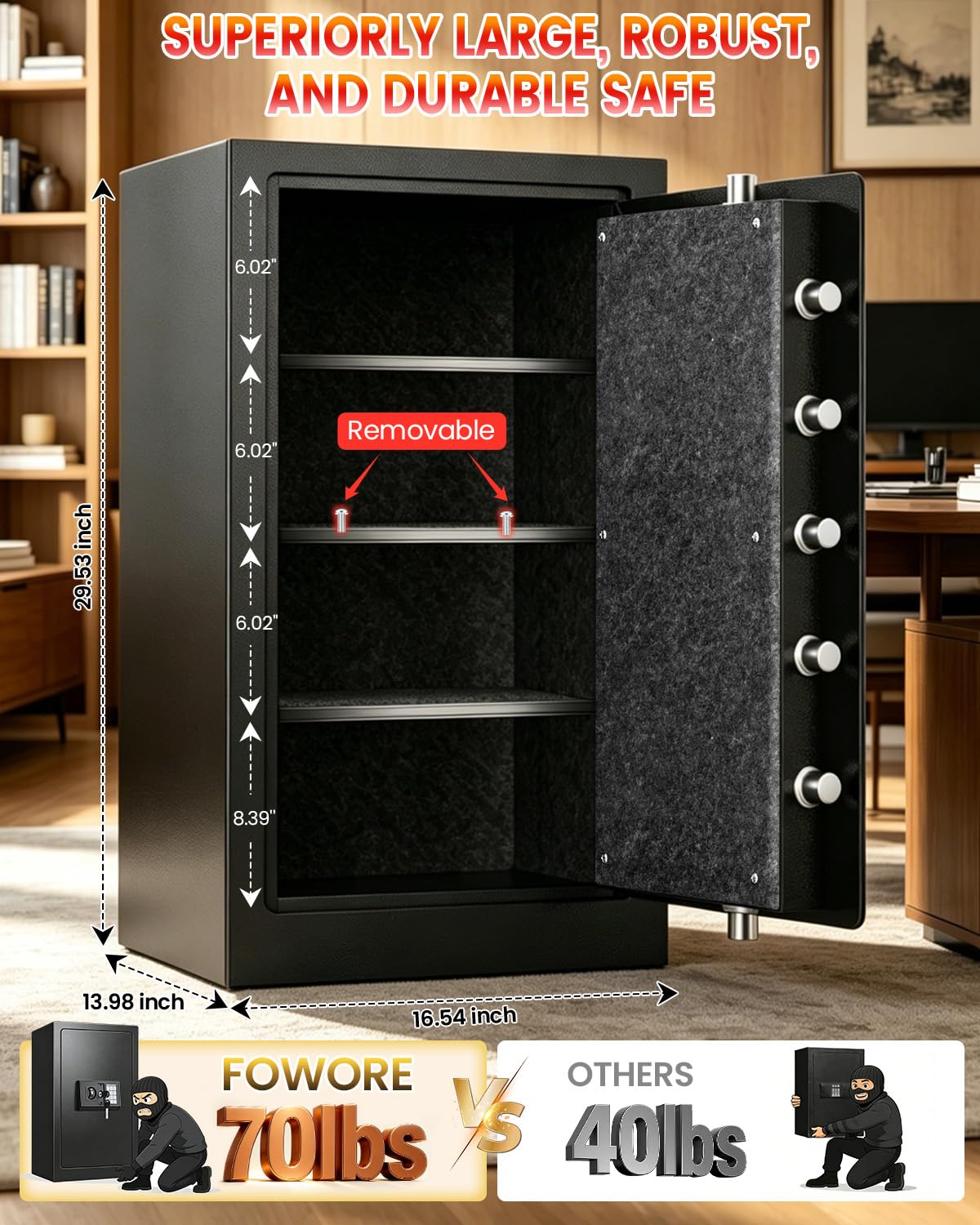 [𝟐𝟎𝟐𝟔] 𝟑𝟓𝐌𝐢𝐧 𝟏𝟕𝟎𝟎°𝐅 Fire Proof Safe for Home Documents, 7.5 Cuft Fireproof Safe for Home, Home Safes With Removable Shelf, 𝟕𝟎𝐋𝐛𝐬 Heavy Duty Safes with Anti-theft for Home, Office