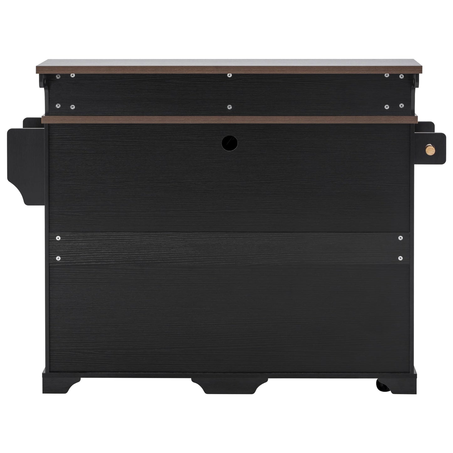 Merax 53.2" Two-Tier Kitchen Island with Storage, Farmhouse Kitchen Island with Power Outlet, 4 Door Shelves, Adjustable Shelves, 3 Drawers, Rolling Island Table, Bar Cabinet for Kitchen, Ash Black