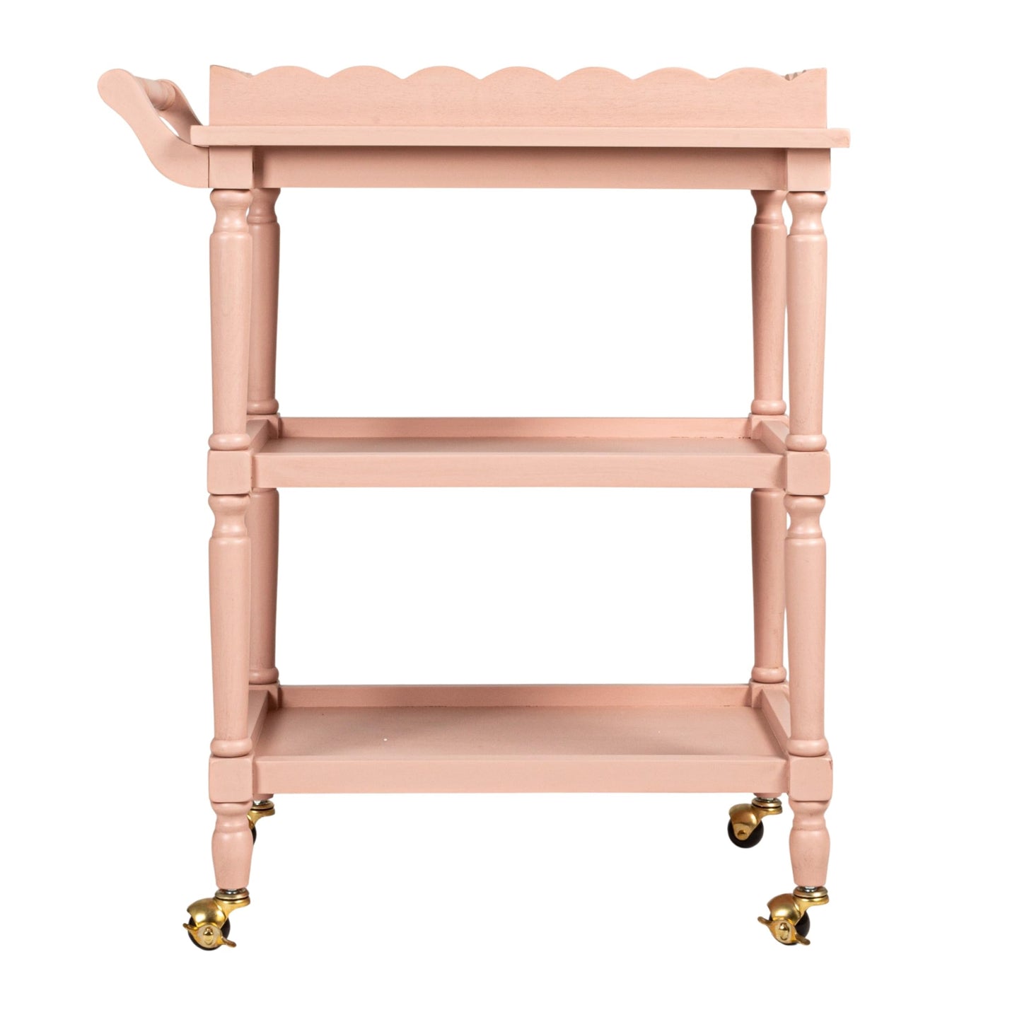 Creative Co-Op 3-Tier Bar Cart on Casters with Removable Scalloped Tray, Pink