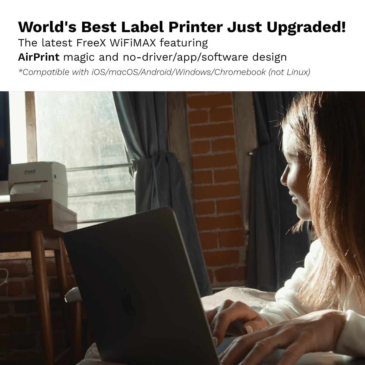 FreeX [Intro Price] WiFiMAX Thermal Printer | Wireless Wi-Fi AirPrint 4x6 Shipping Labels Printer | Compatible with iPhone iOS, MacOS, Android, Windows and Zebra, Brother, Dymo, Rollo, Munbyn Labels