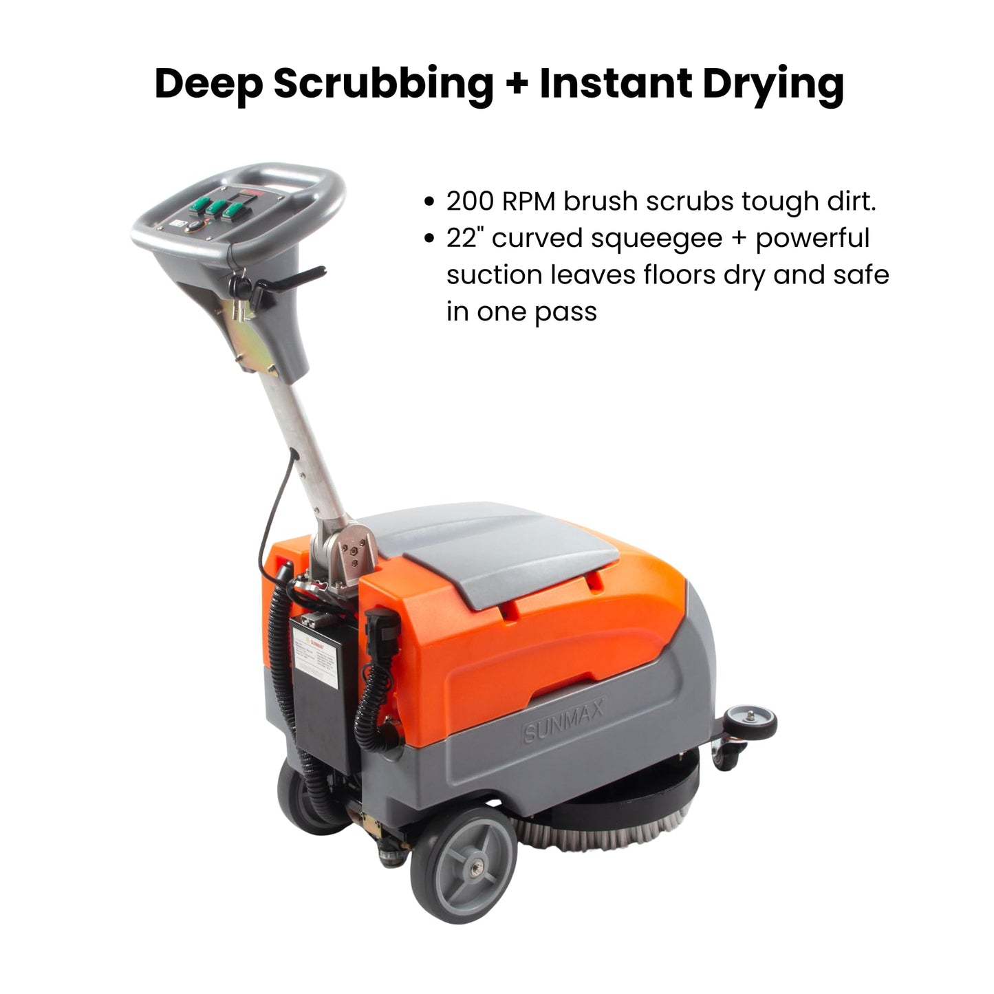 SUNMAX 17" Walk-Behind Floor Scrubber Machine, 19,000 Ft²/H, 2.5-Hour Fast Charging, Up to 2.5 Hours Runtime, 7.9/9.2-Gal Tanks, Commercial Hard Floor Cleaner | RT35+