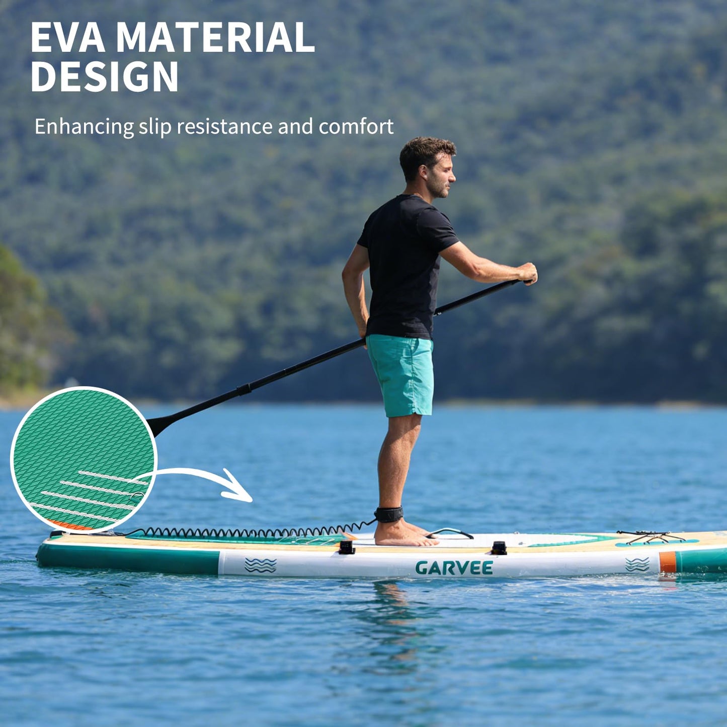 GarveeHome Inflatable Stand Up Paddle Board with Premium SUP Accessories, Wide Stable Design, Anti-Slip EVA Deck, Built-in Camera Mount, 11'5" Inflatable Paddle Boards for Adults & Youth
