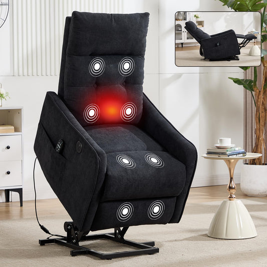KEIKI Single Motor Power Lift Recliner Chair with Massage and Heat for Home Theater, Soft Fabric Finish with USB Charging Port and Motion Mechanism for Elderly