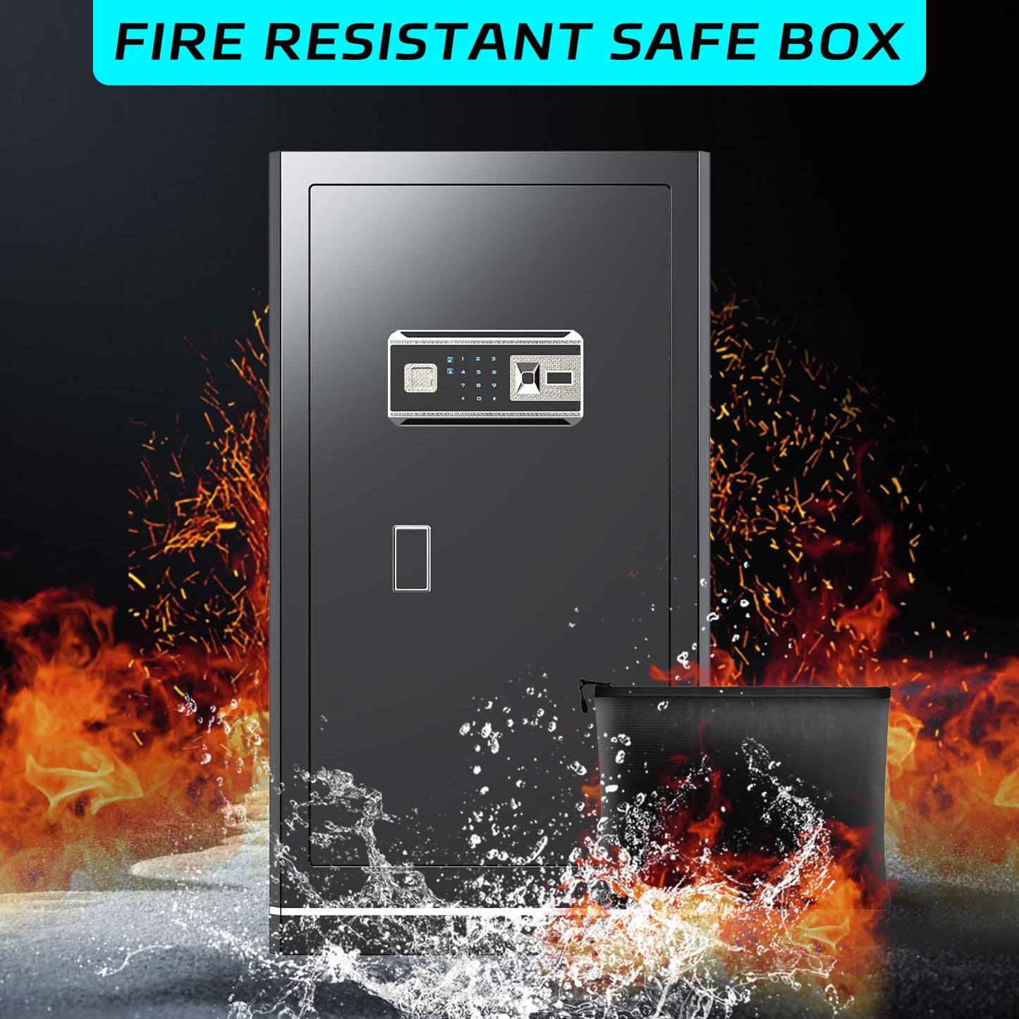 6.5 Cuft Biometric Safe,Home Safe with Fireproof Waterproof Bag,Anti-Theft Digital Security Lock Box with Smart Alert System,Removable Shelf,Built-in Drawer,Personal Document Safes for Money Jewelry