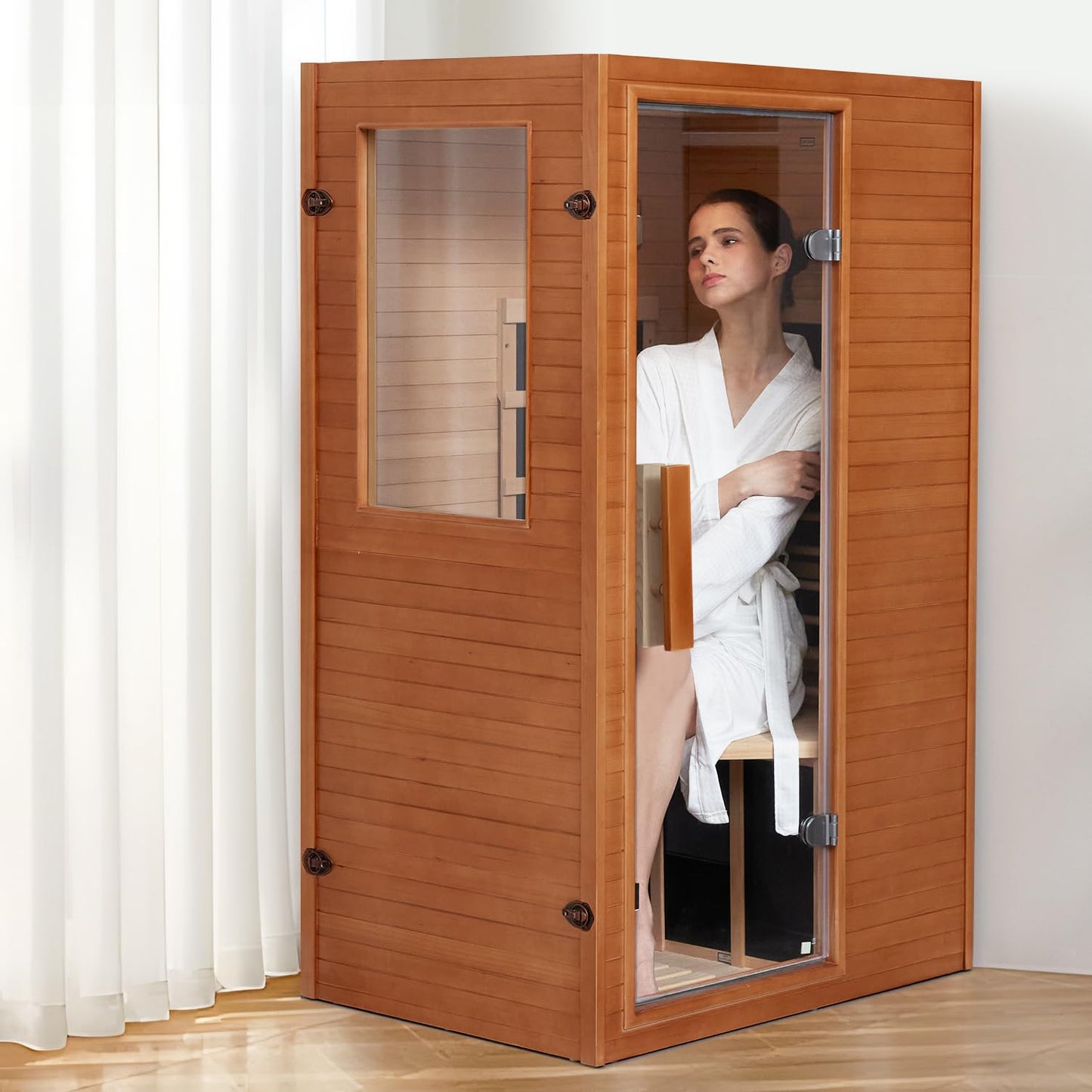 springspa Infrared Sauna Home Sauna, Indoor Far Infrared Saunas for Home, 1 Person Canadian Hemlock Wooden Spa Room, 950w 120v with Control Panel, 33 * 27.3 * 59 inch